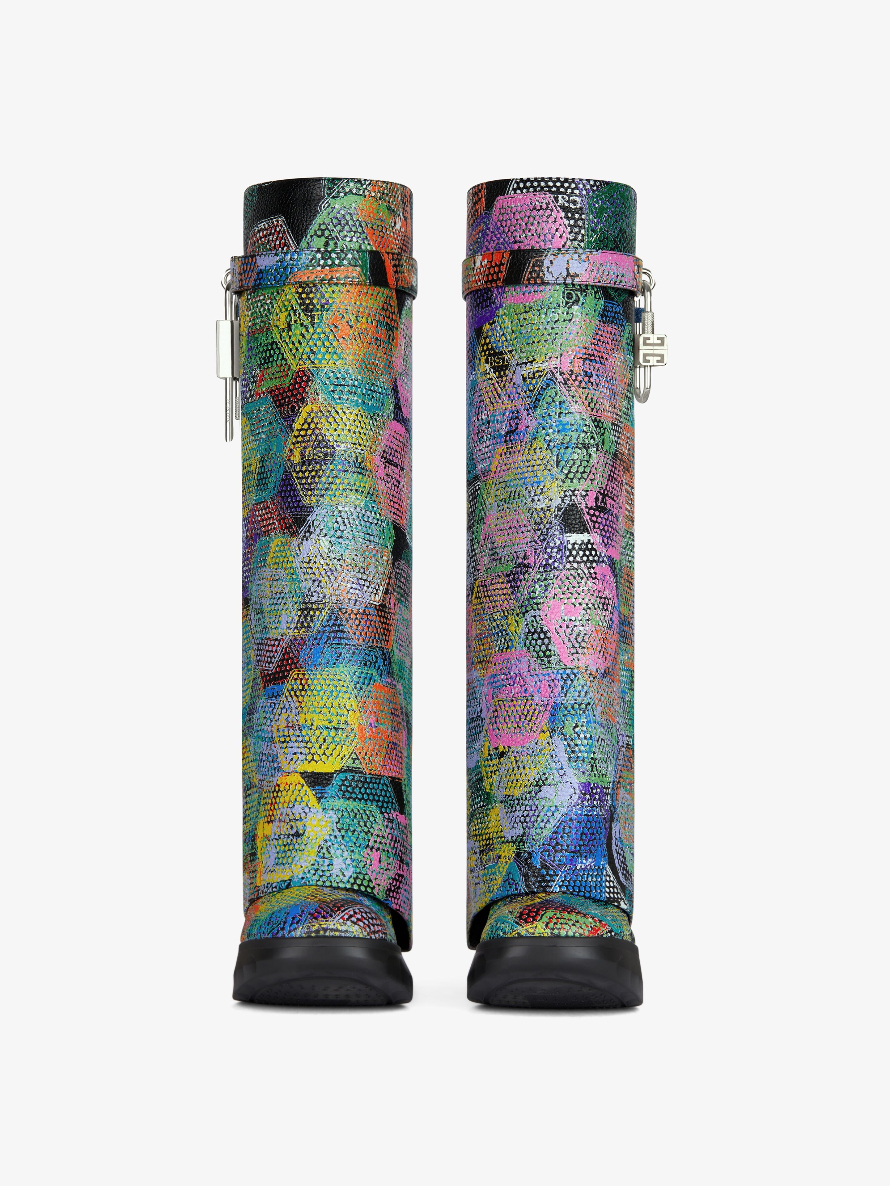 SHARK LOCK BIKER BOOTS IN PRINTED GRAINED LEATHER - 2