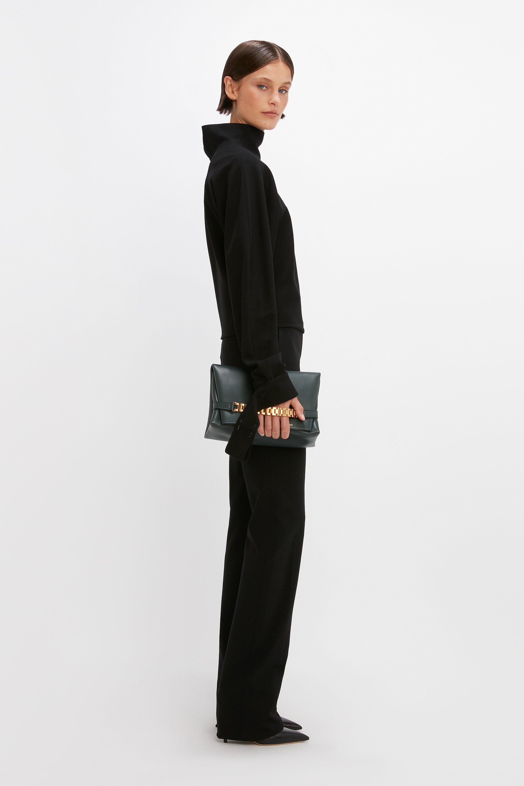 High Waisted Ponti Trouser in Black - 5
