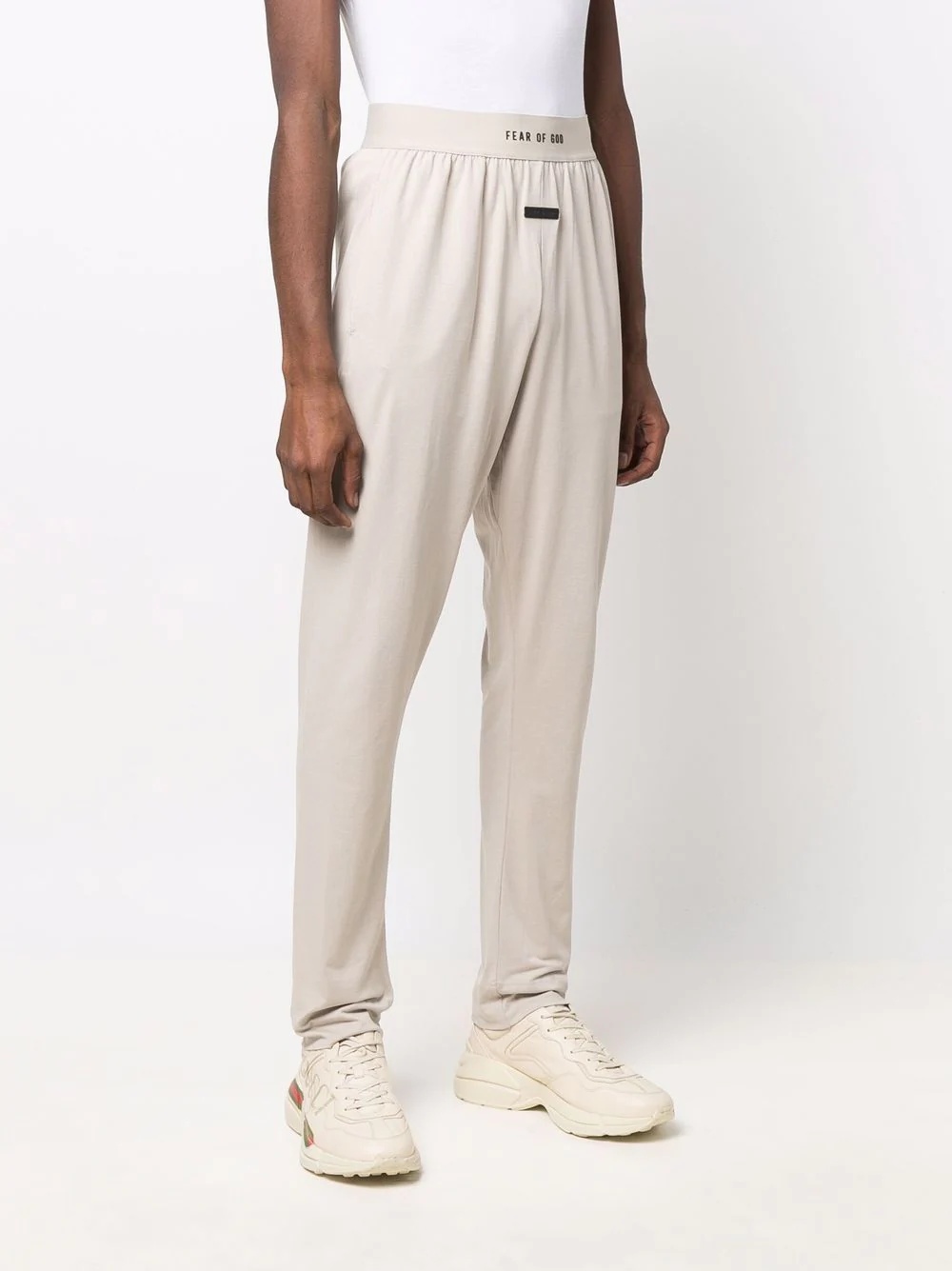 logo-waist cotton straight-leg trousers - 3