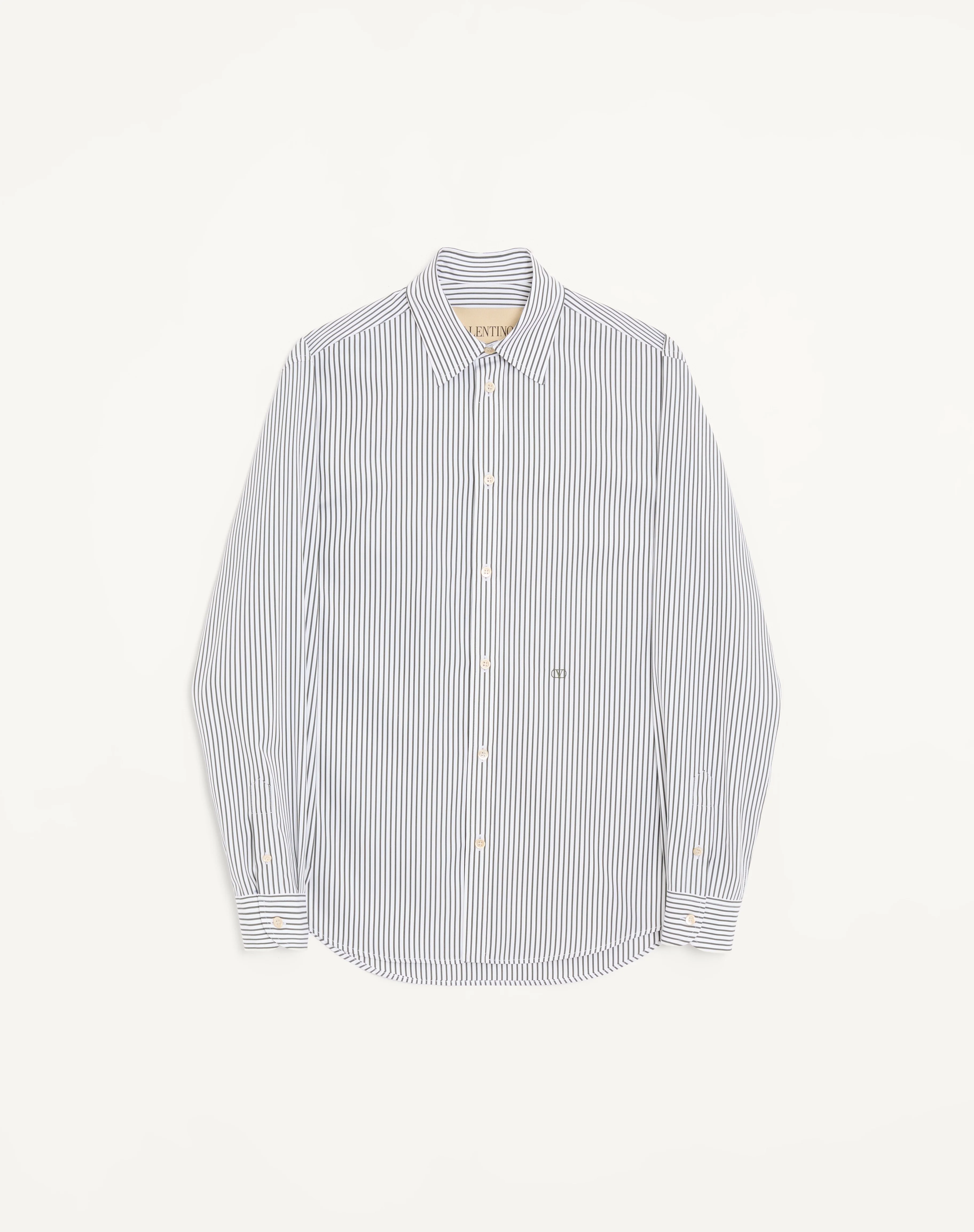 VALENTINO COTTON POPLIN SHIRT WITH STRIPED VLOGO EMBROIDERY - 1