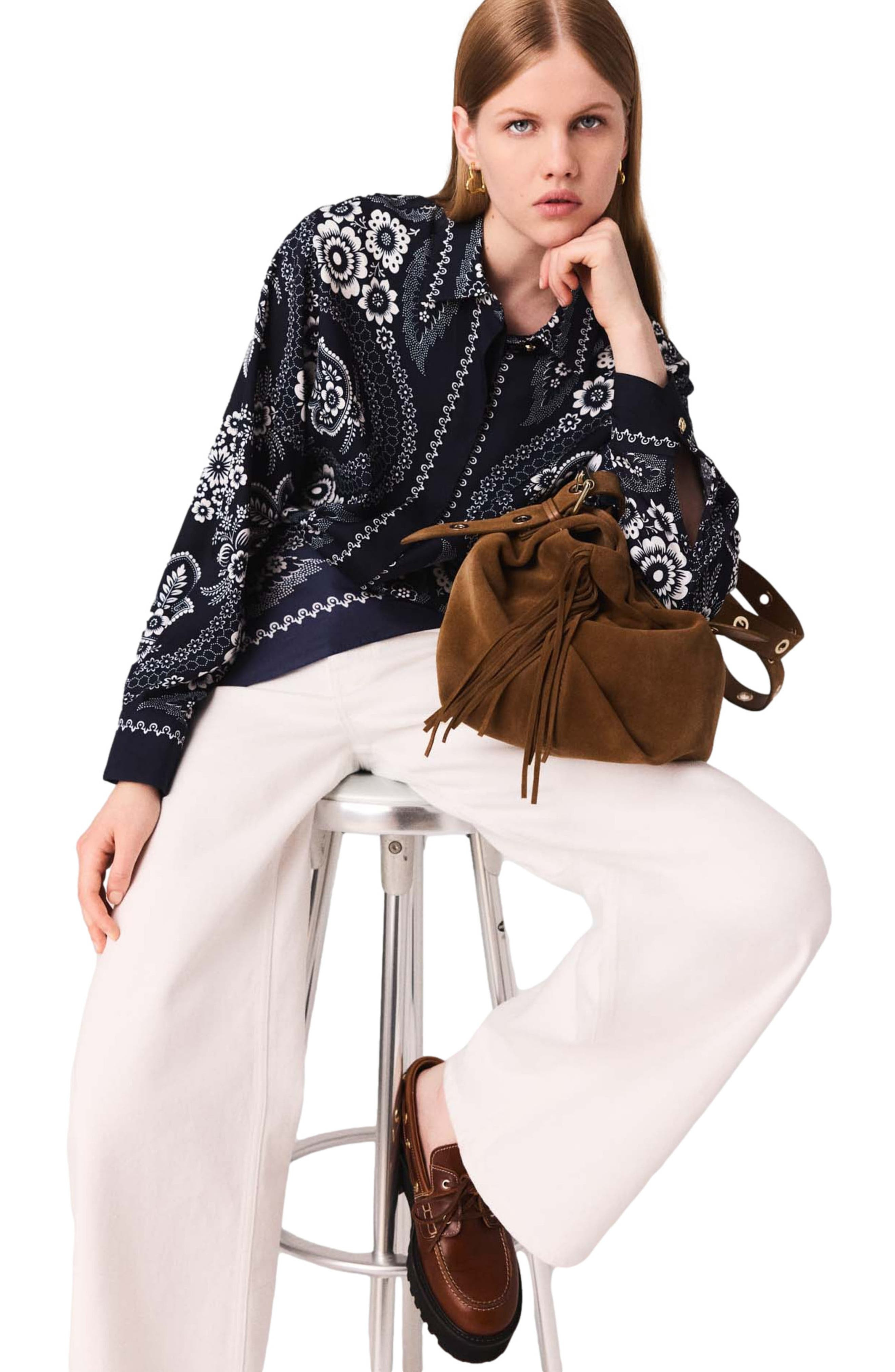 maje Bandana printed blouse in Navy Bandana Print at Nordstrom - 4