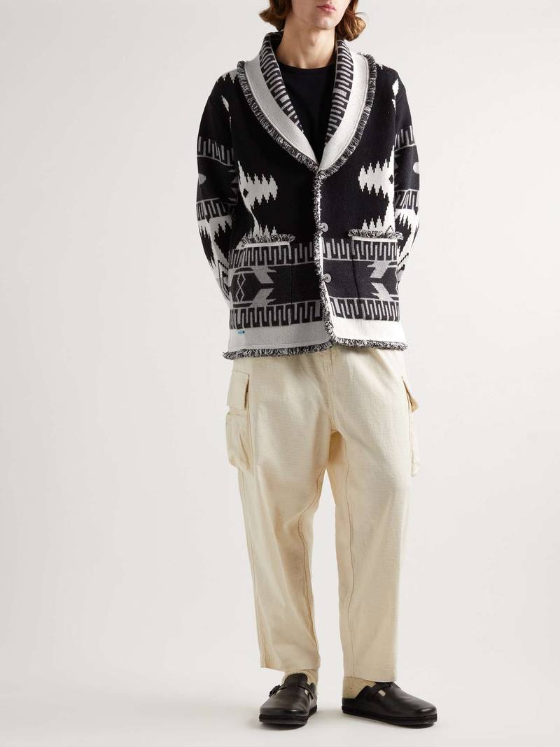 Alanui Icon Shawl-Collar Cashmere and Linen-Blend Jacquard Cardigan outlook