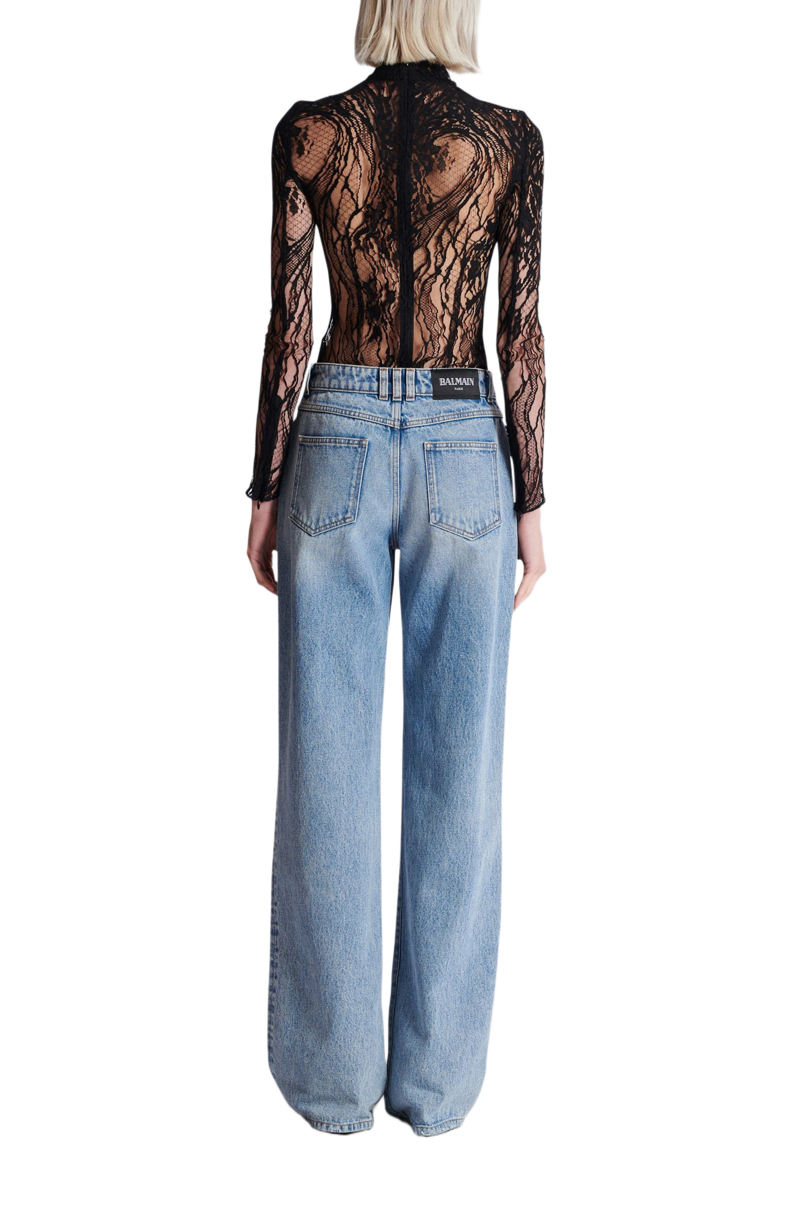 Balmain Long-sleeved lace body in Black at Nordstrom - 3