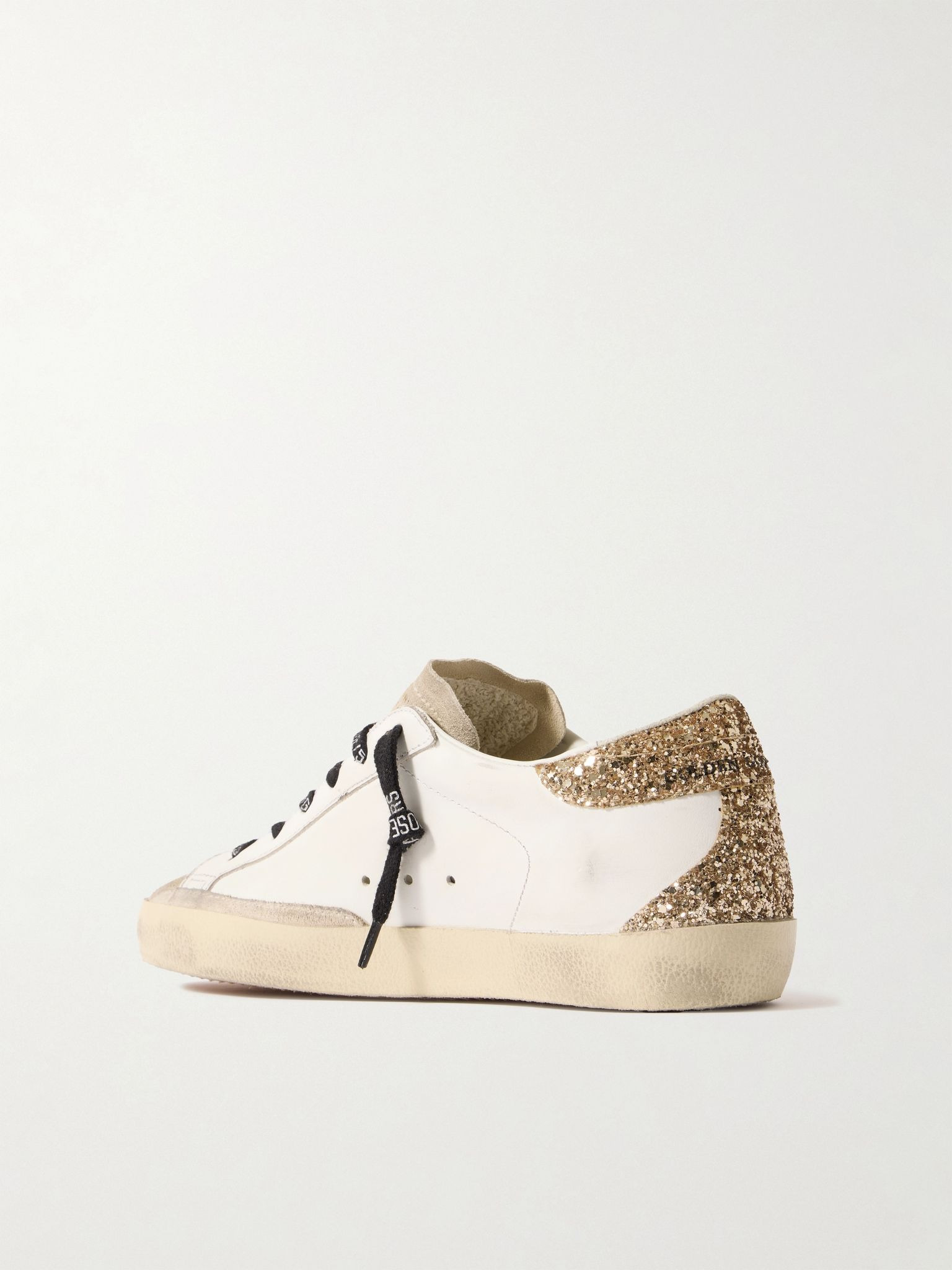 Super-Star distressed suede-trimmed glittered leather sneakers White - 3