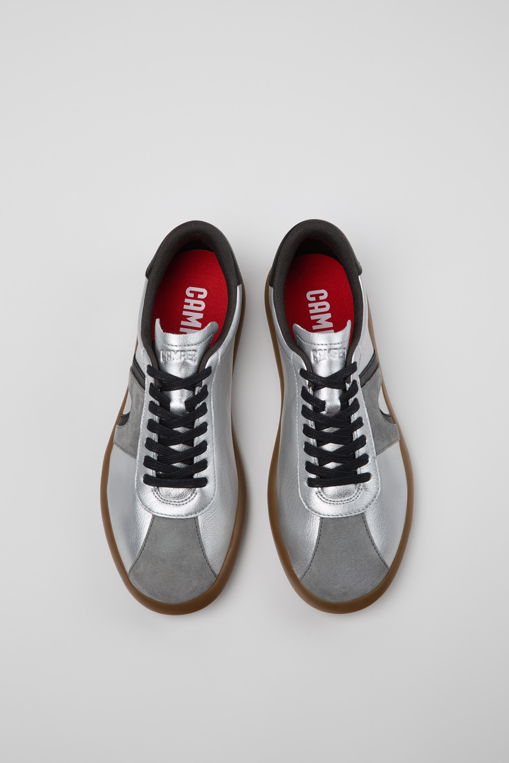 Silver-black Leather and Nubuck Sneakers for Men. - 4