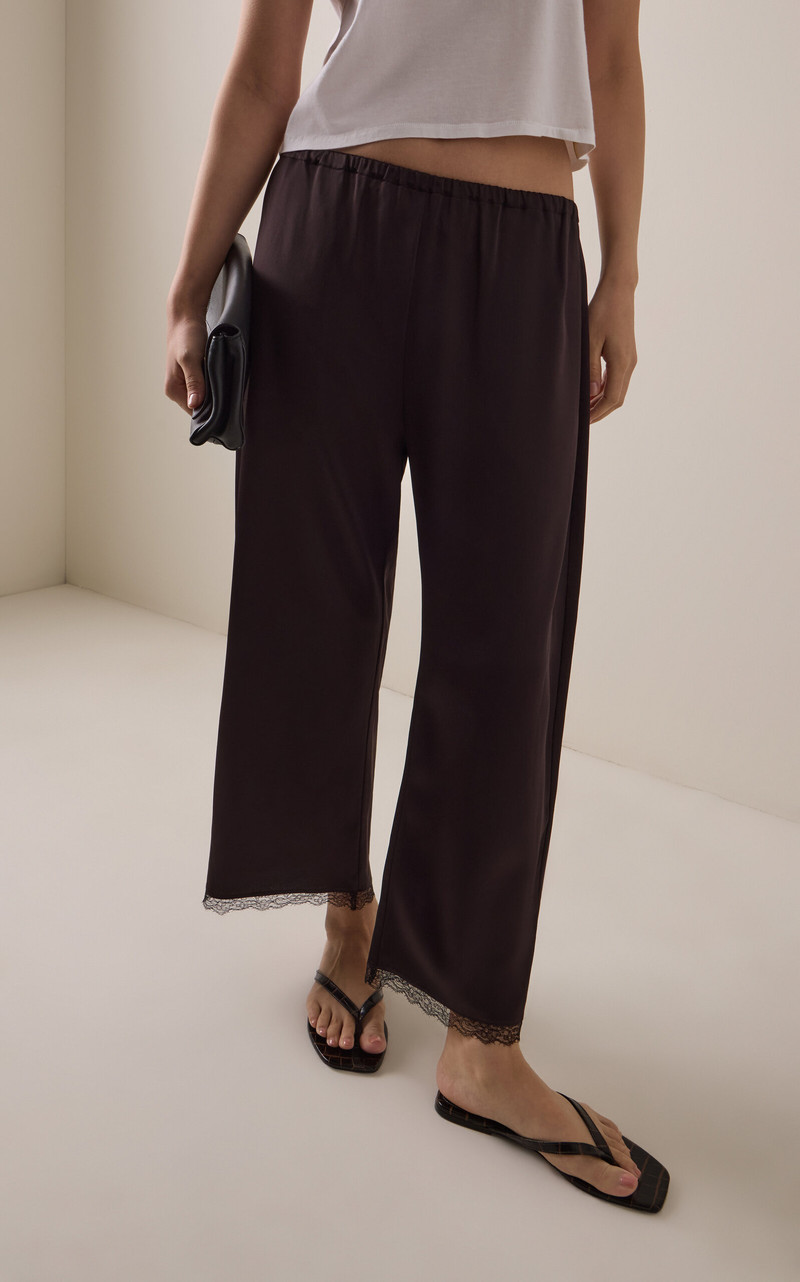 Barb Lace-Trimmed Satin Crop Pants brown 3