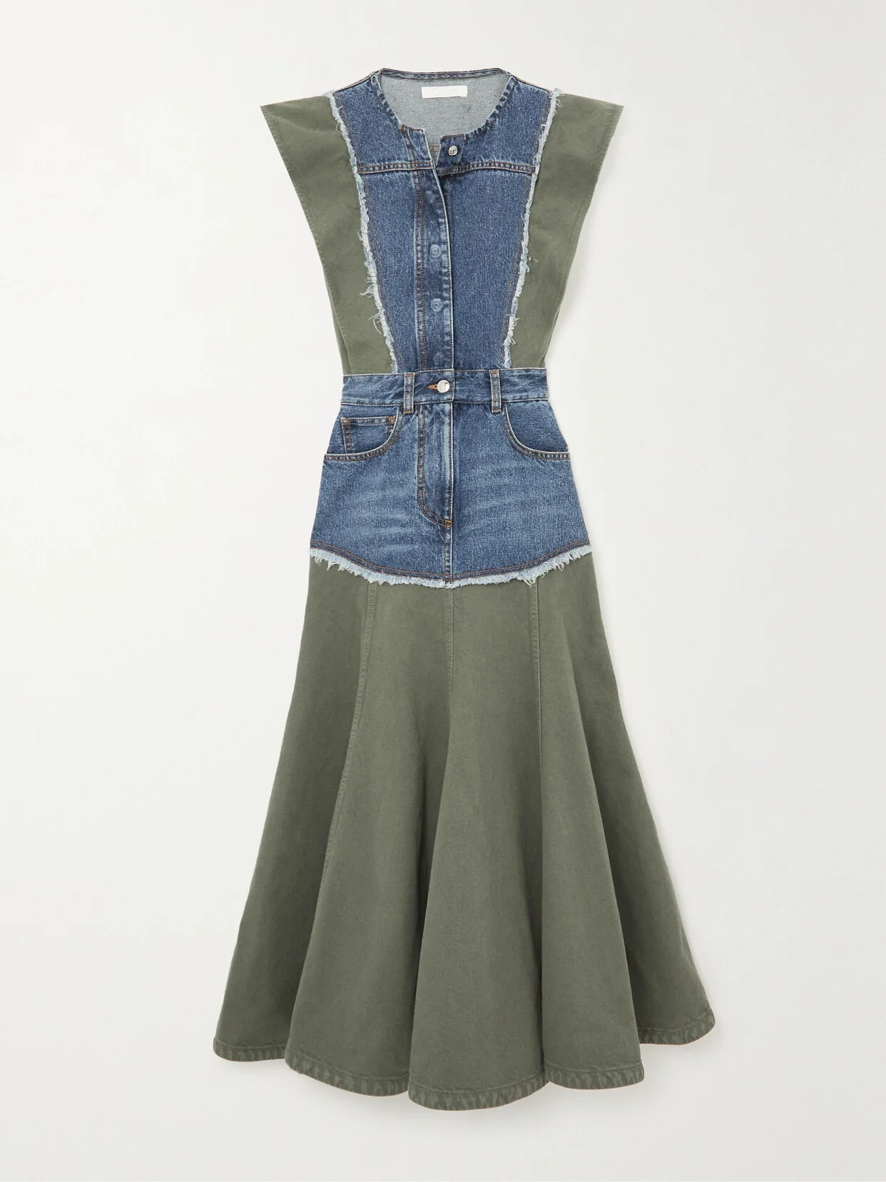 Paneled Denim Midi Dress - 1