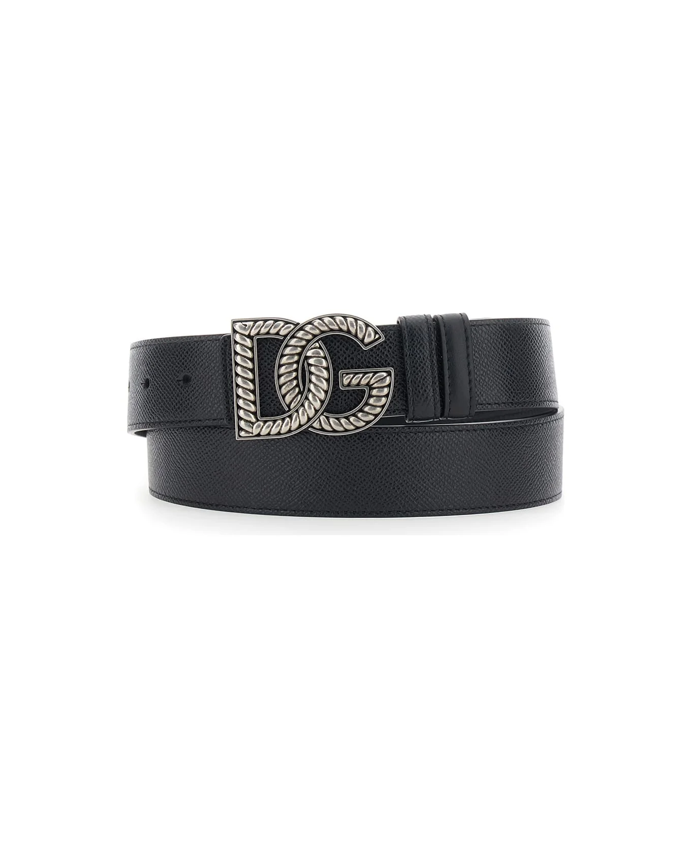 Black Belt With Logo Plaque On The Front In Leather Man - 1