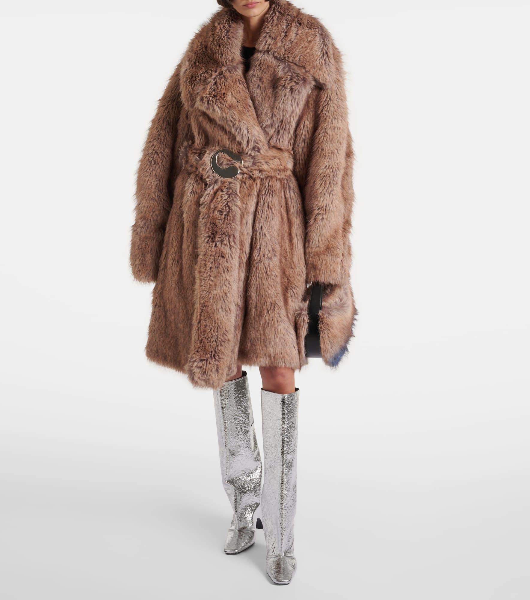 Belted faux fur coat - 2