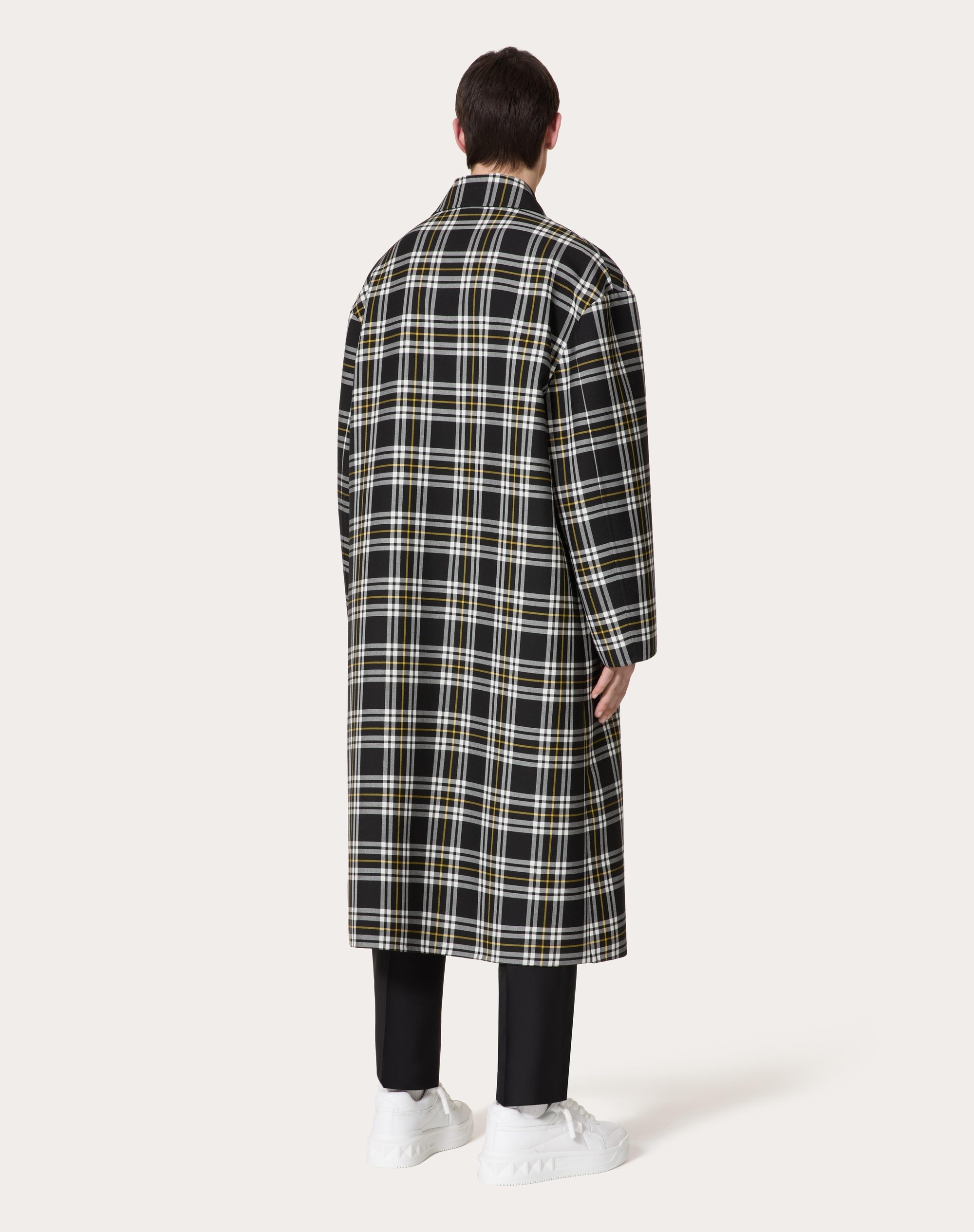 CHECK PRINT WOOL COAT - 4