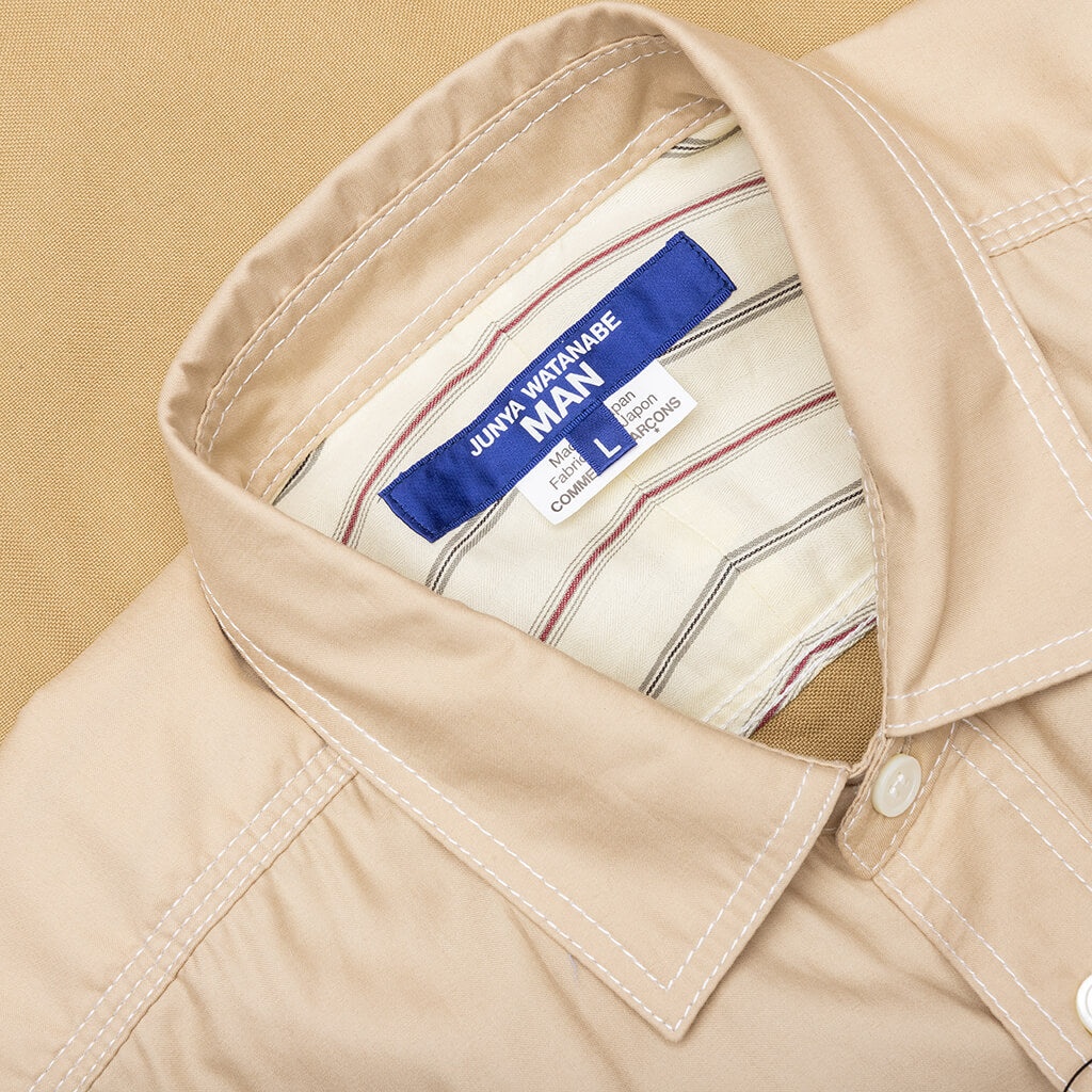 TWO TONE BUTTON UP SHIRT - BEIGE - 3