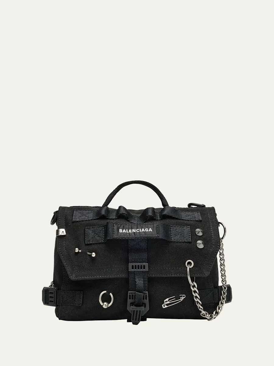 Men's Pierced Canvas Army Messenger Bag - 1