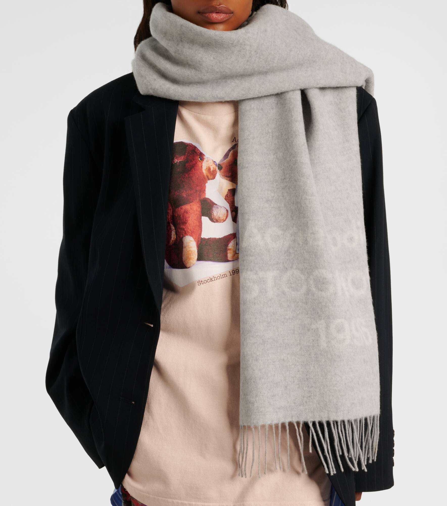 Fringed logo wool jacquard scarf - 2