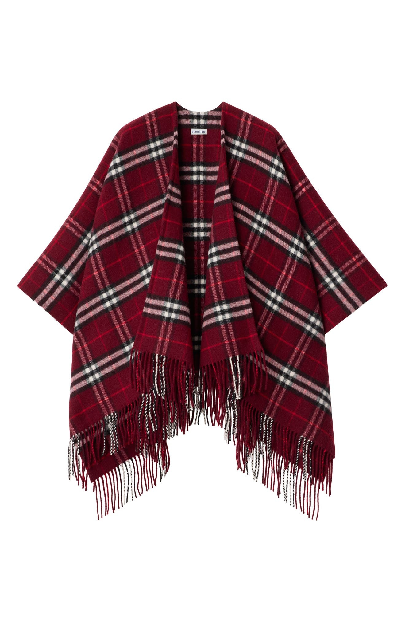 burberry Check Double Face Wool & Cashmere Cape in Oxblood at Nordstrom - 3