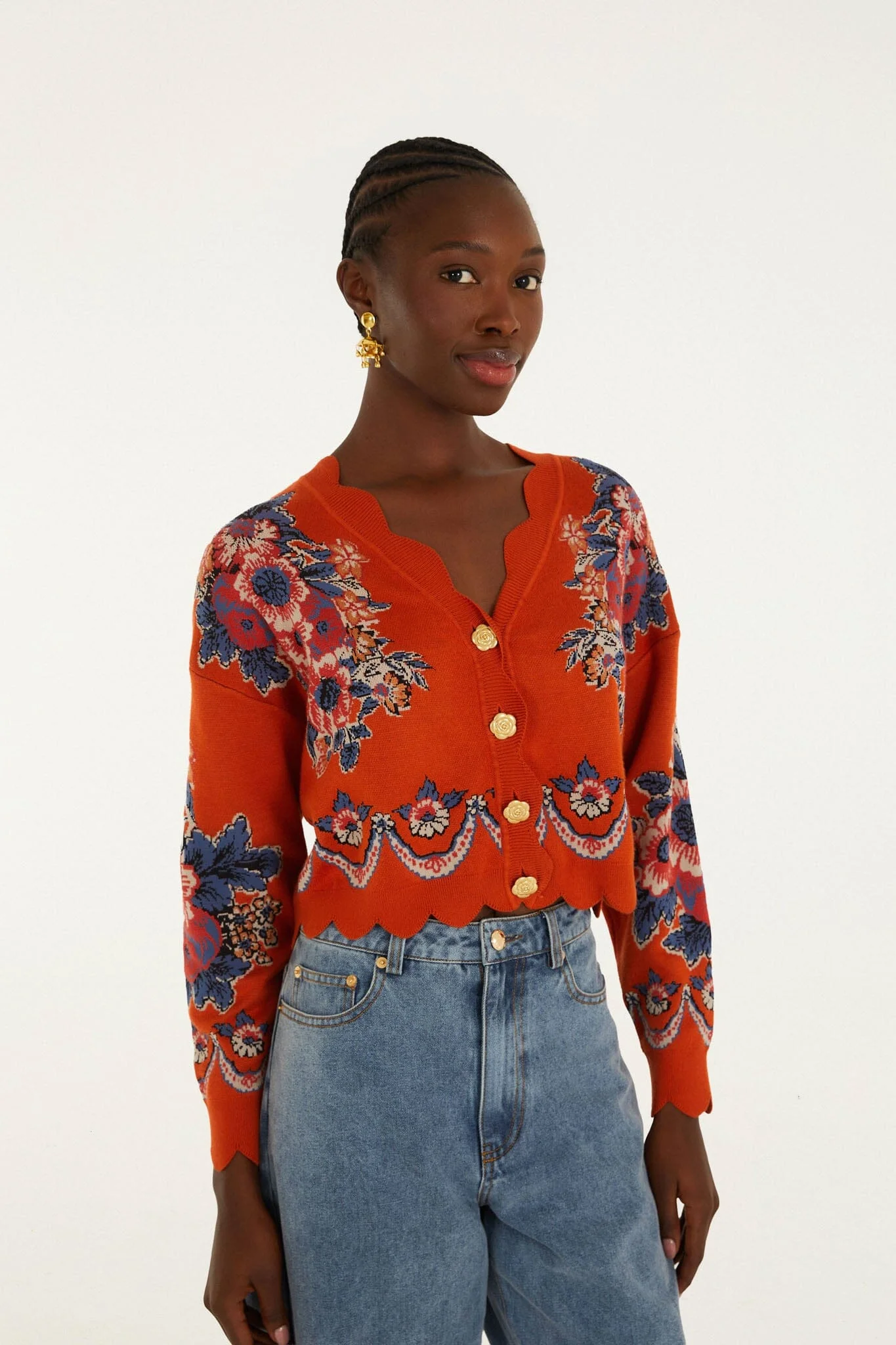 Terracota Victorian Floral Buttoned Knit Cardigan - 1