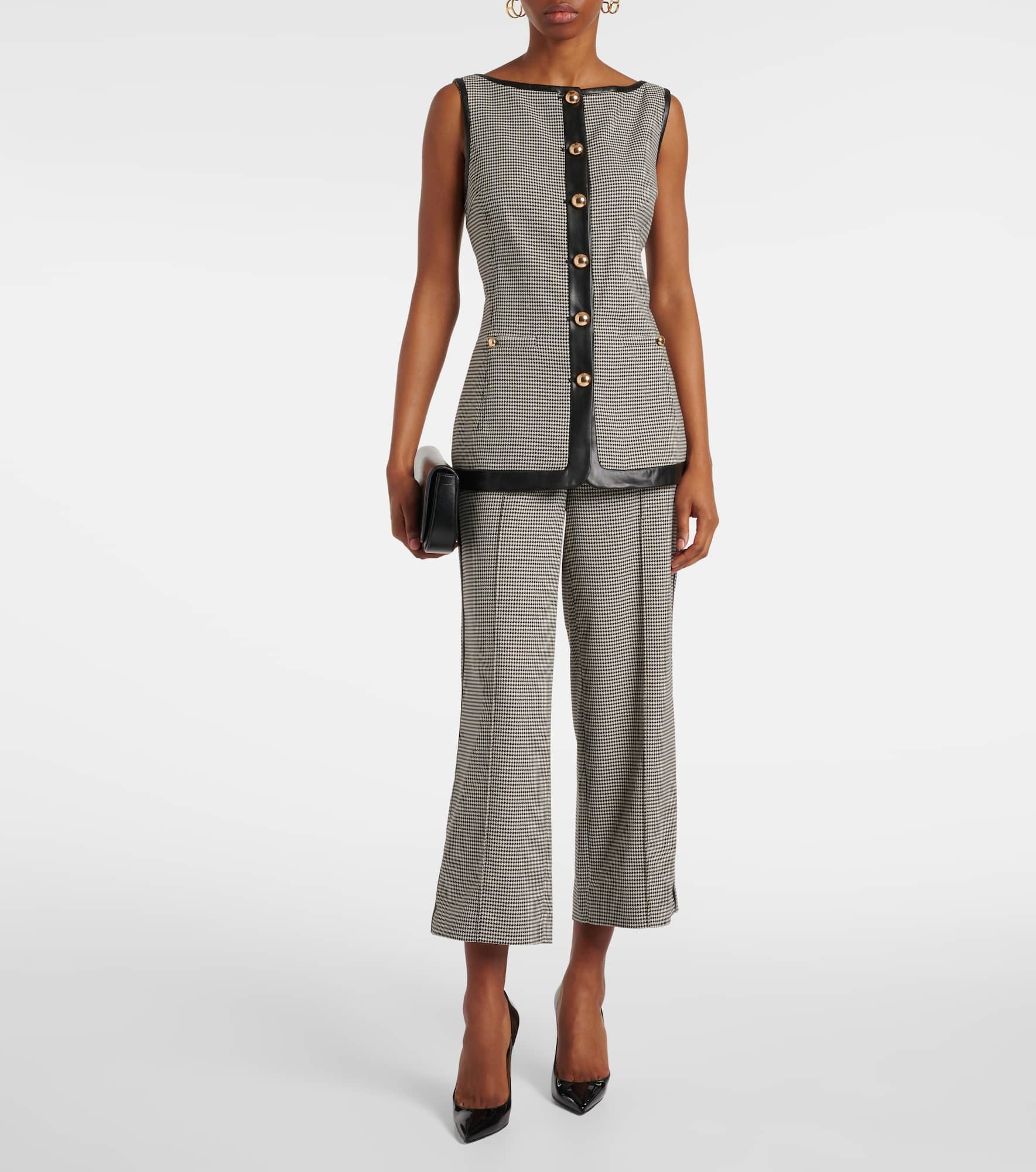 Cressida checked faux leather-trimmed vest - 2