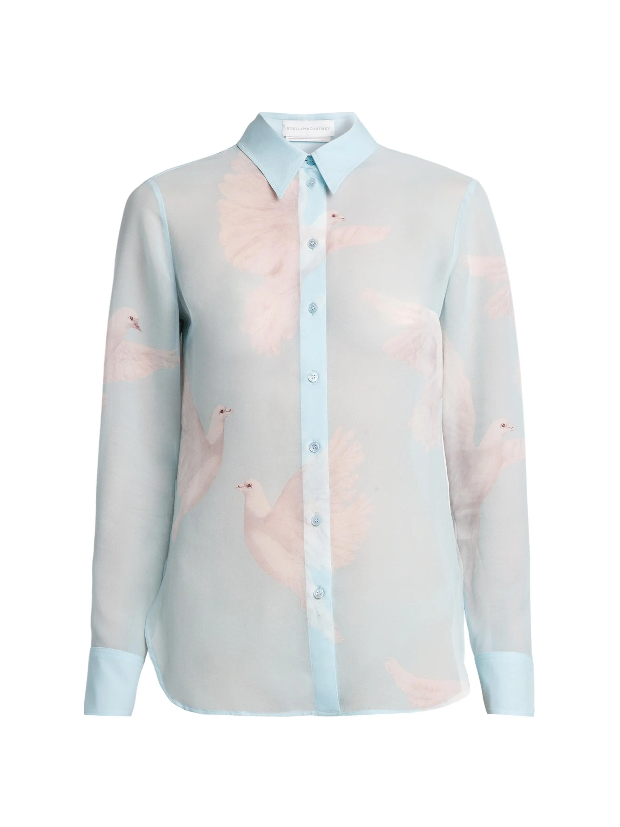Women's Birds Silk Georgette Slim-Fit Shirt - Light Blue - 1