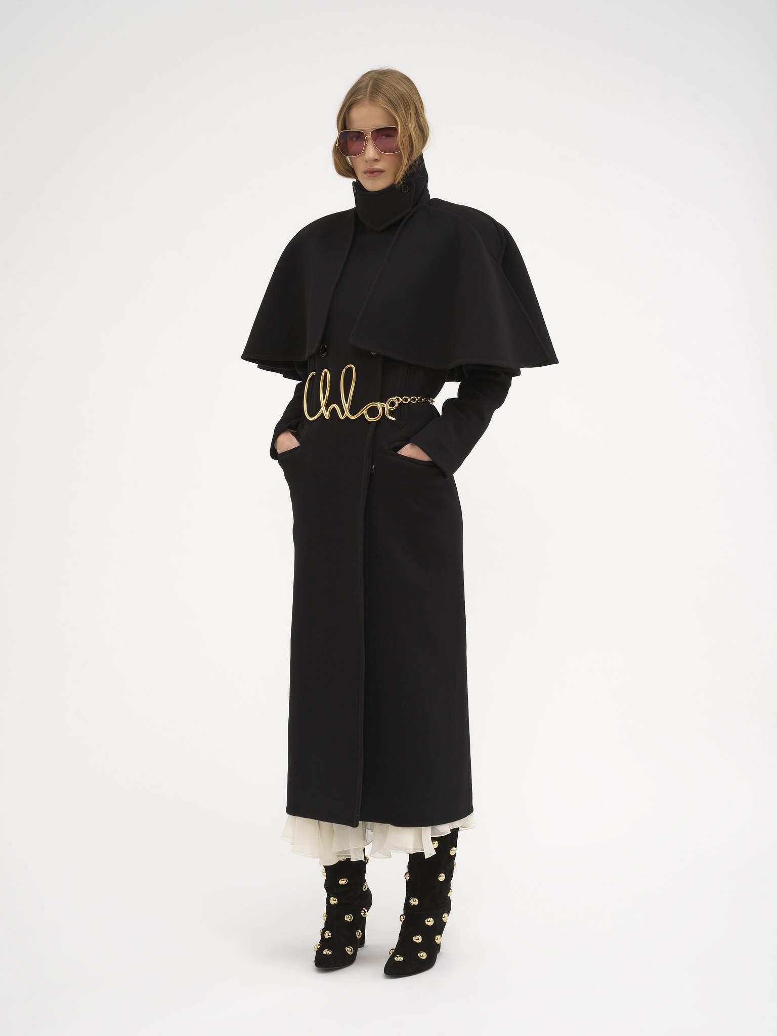 LONG COAT IN DOUBLE-FACE WOOL WITH CAPE - 4