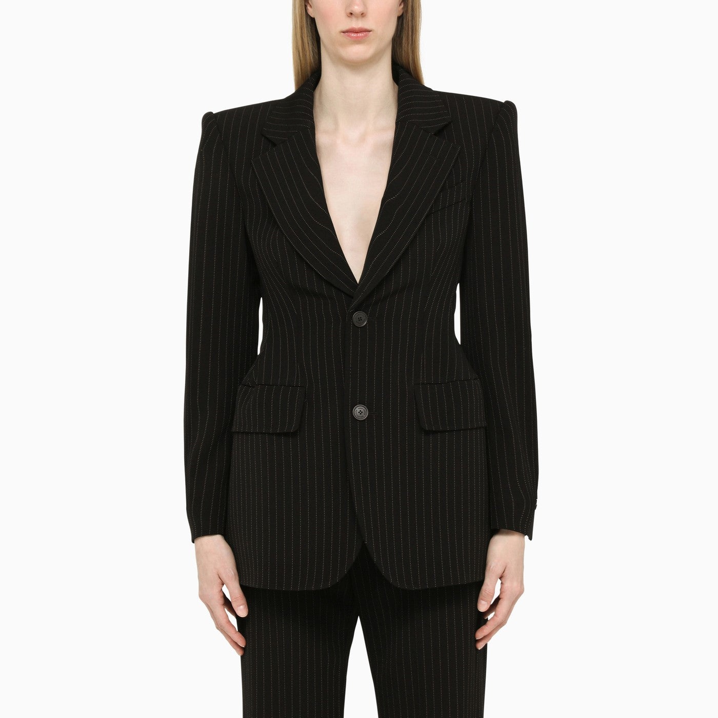 Balenciaga Black Pinstripe Structured Jacket - 1