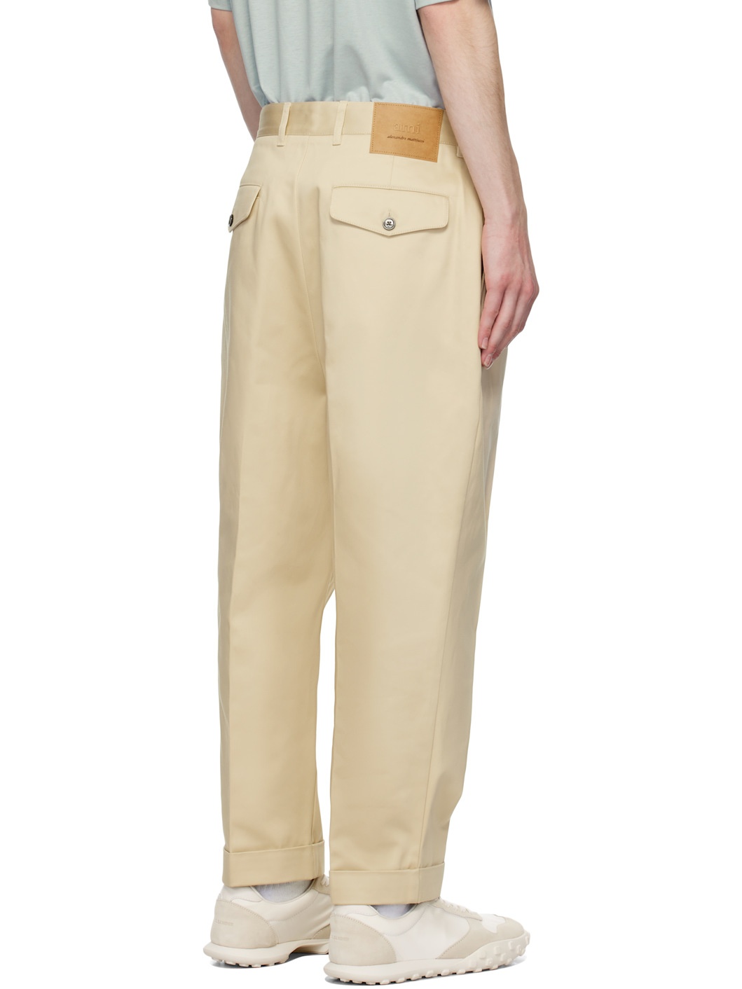 Beige Cotton Carrot Oversized Trousers - 3