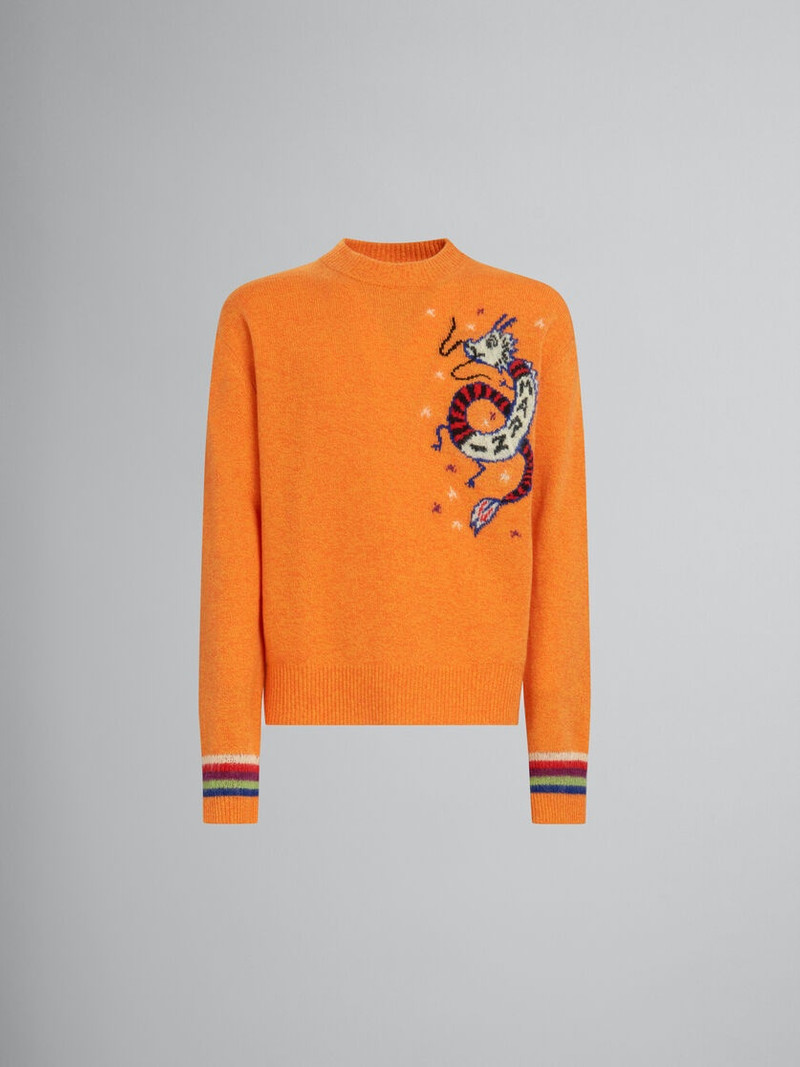 ORANGE WOOL JUMPER WITH JACQUARD DRAGON 1