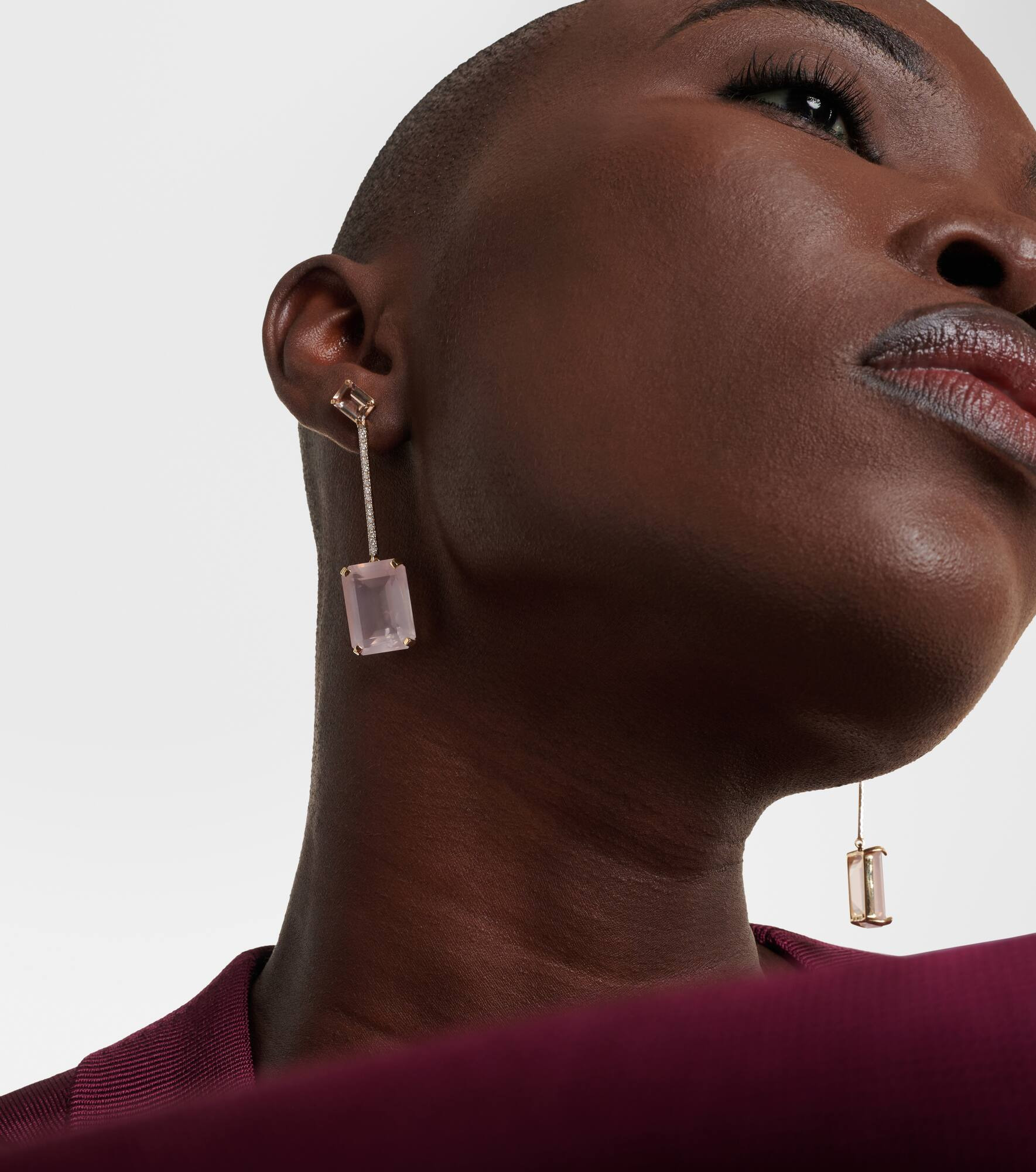 14kt gold earrings with morganite, quartz and diamonds - 2