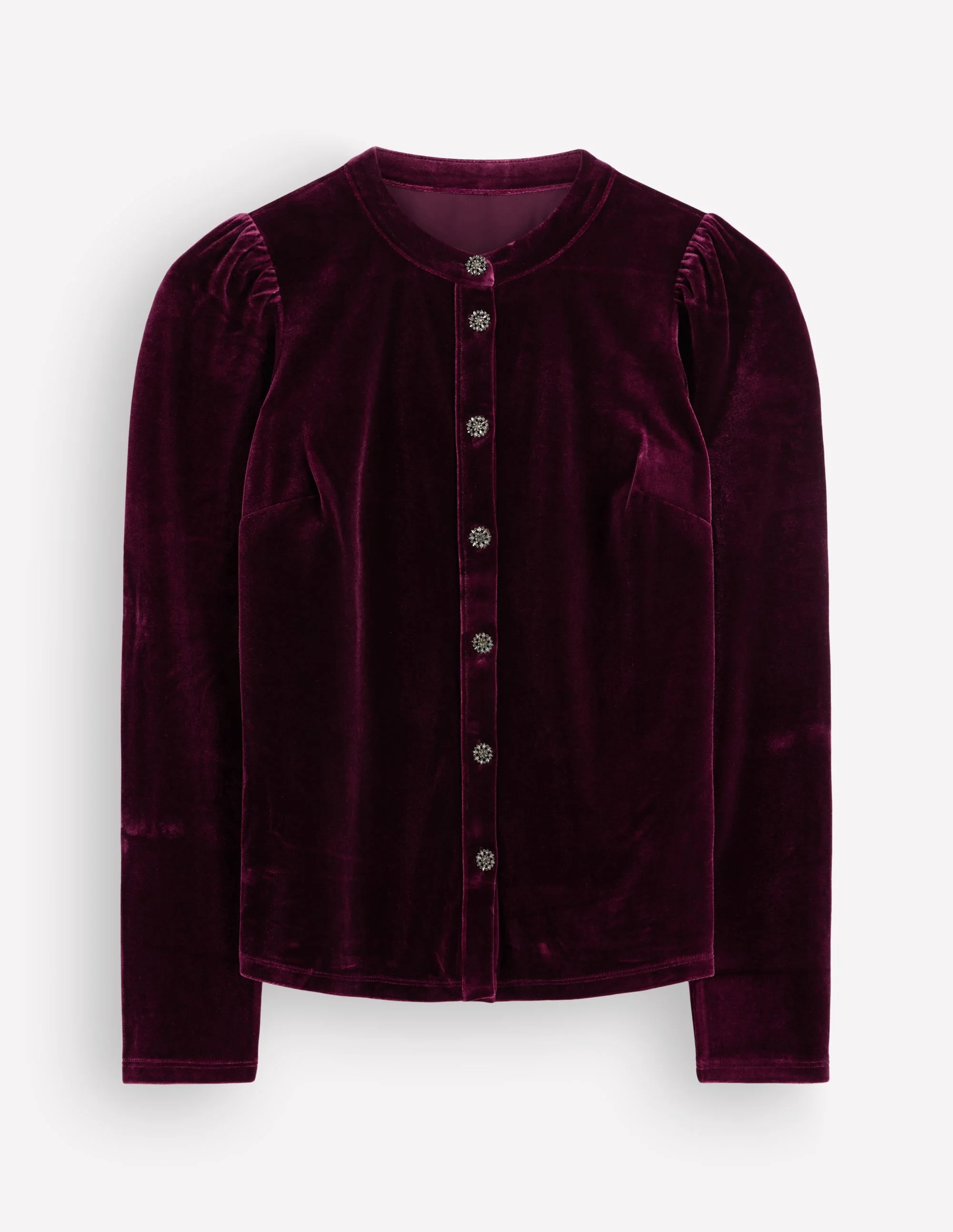 Puff Sleeve Velvet Shirt-Port Royale - 1