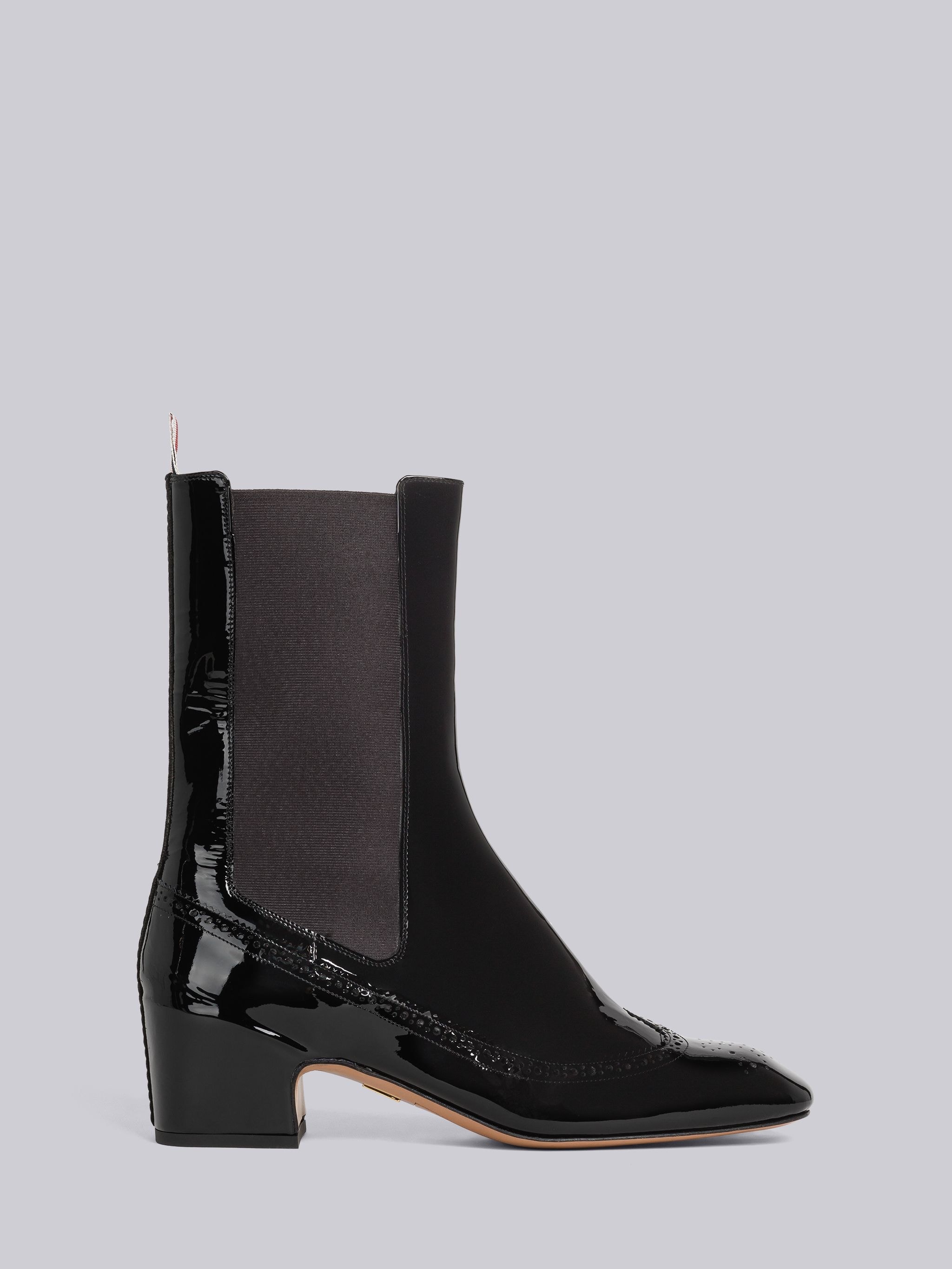 Soft Patent Leather Mid Calf 4-Bar Heeled Chelsea Boot - 1