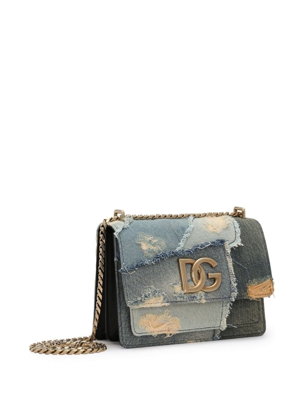 logo plaque denim patchwork cross body bag - 4