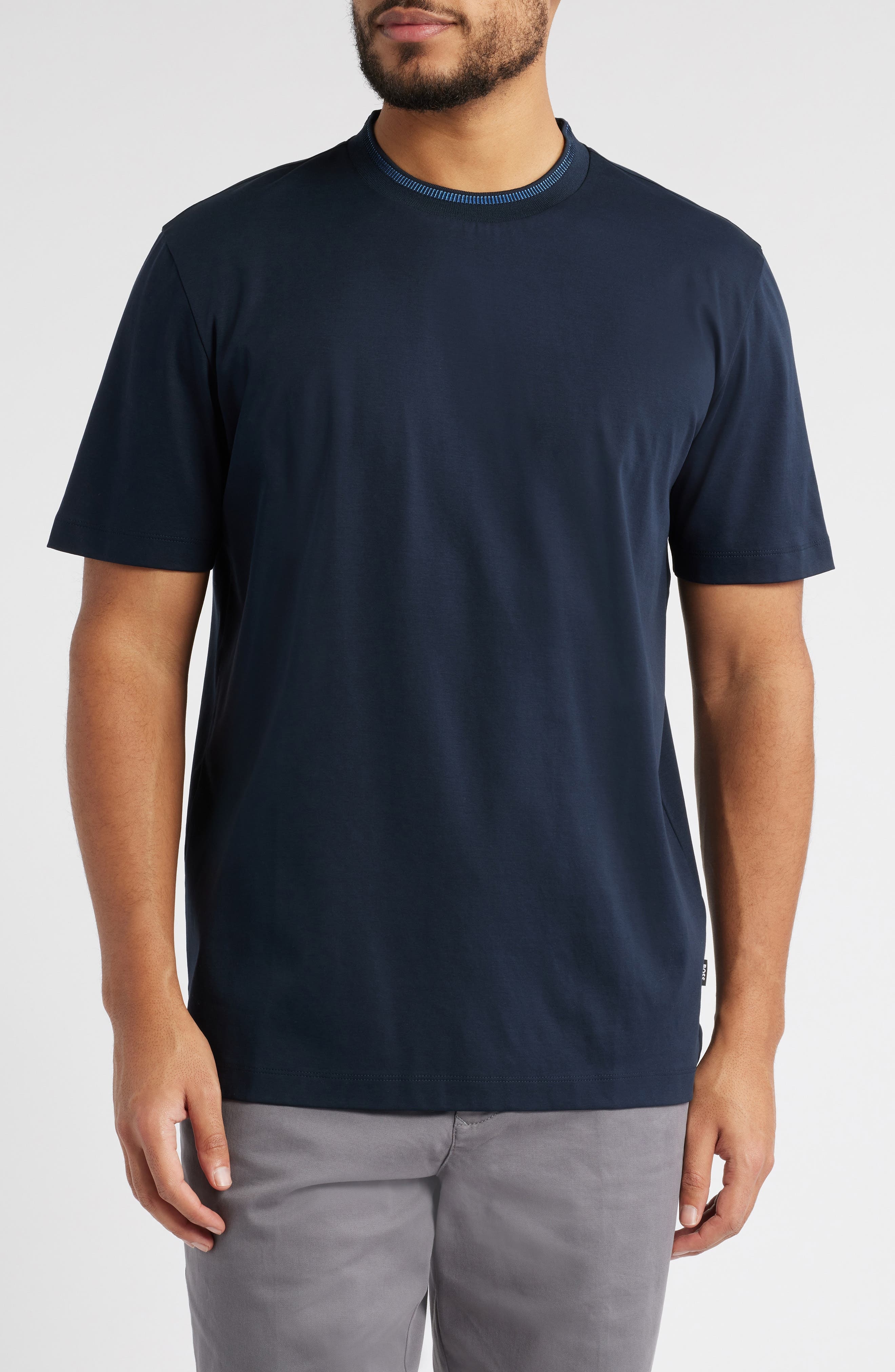 BOSS Tessler Tipped Cotton Crewneck T-Shirt in Dark Blue at Nordstrom - 1