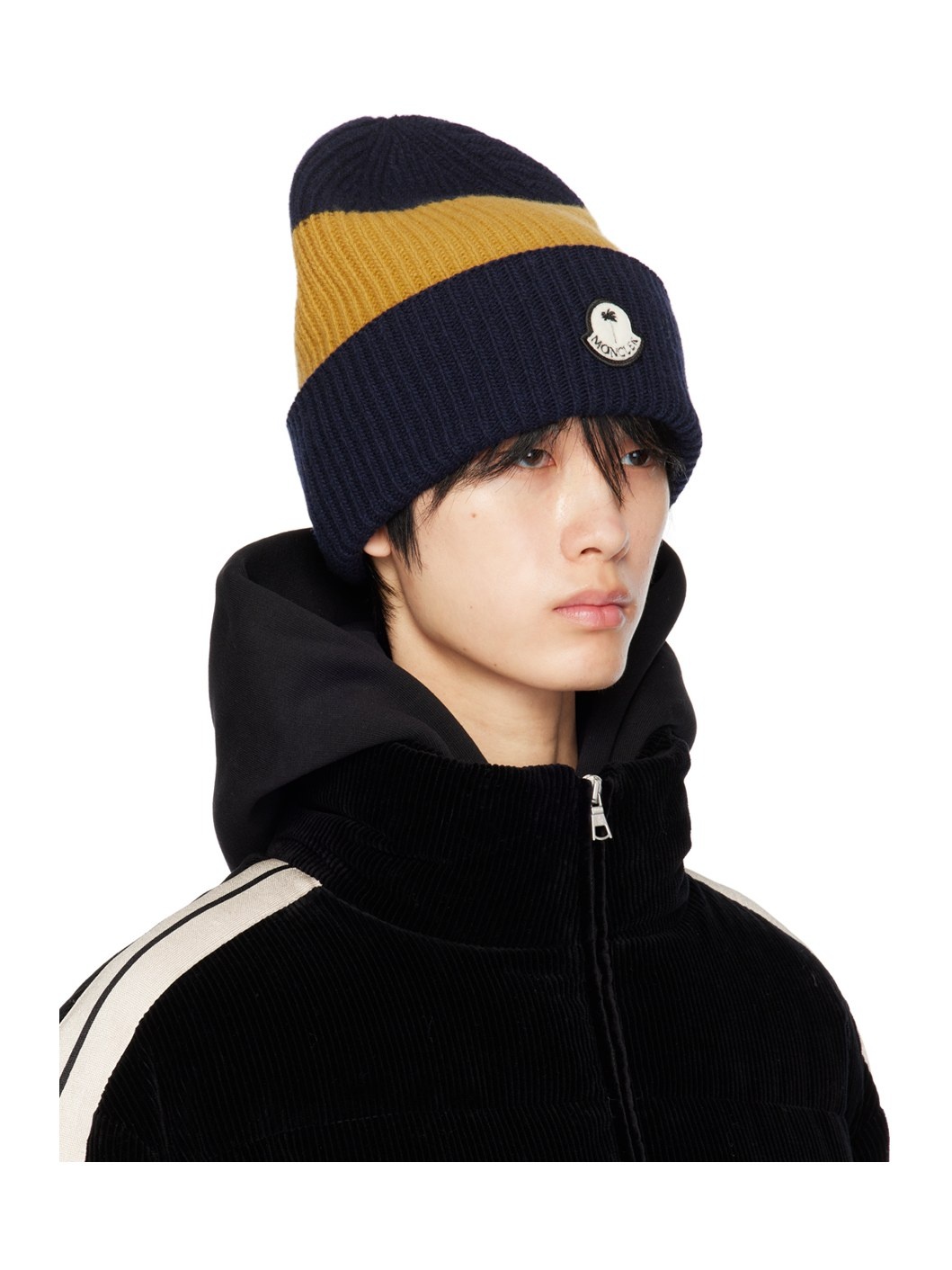 Moncler x Palm Angels Navy & Yellow Beanie - 2