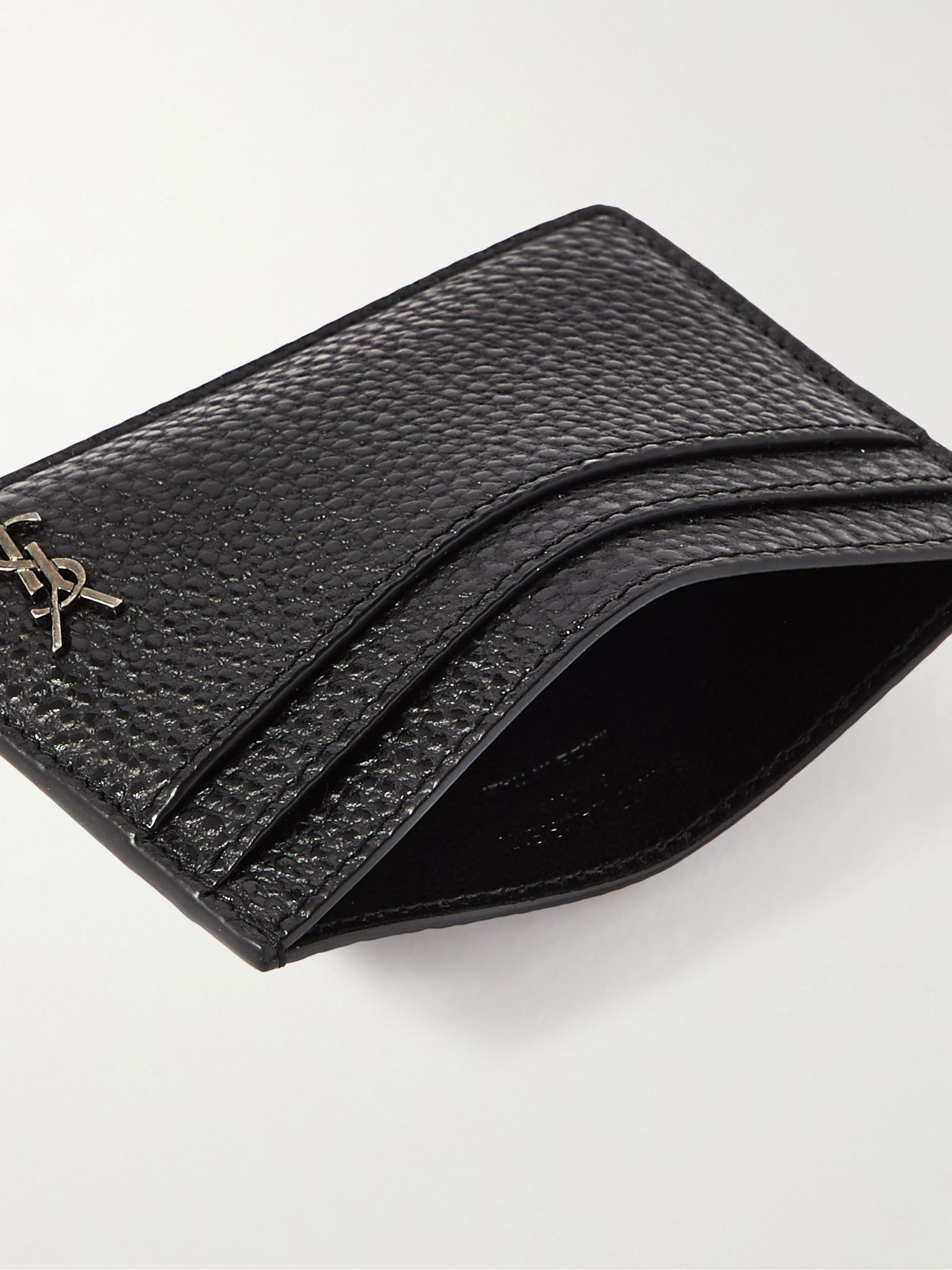 Tiny Cassandre Logo-Appliquéd Full-Grain Leather Cardholder Black - 4