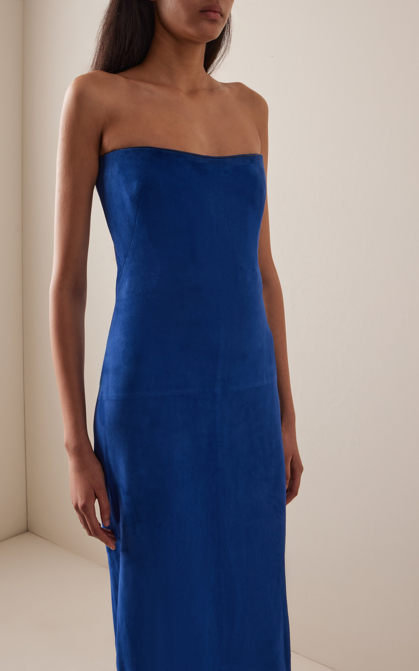 Ivara Strapless Suede Maxi Dress blue - 3