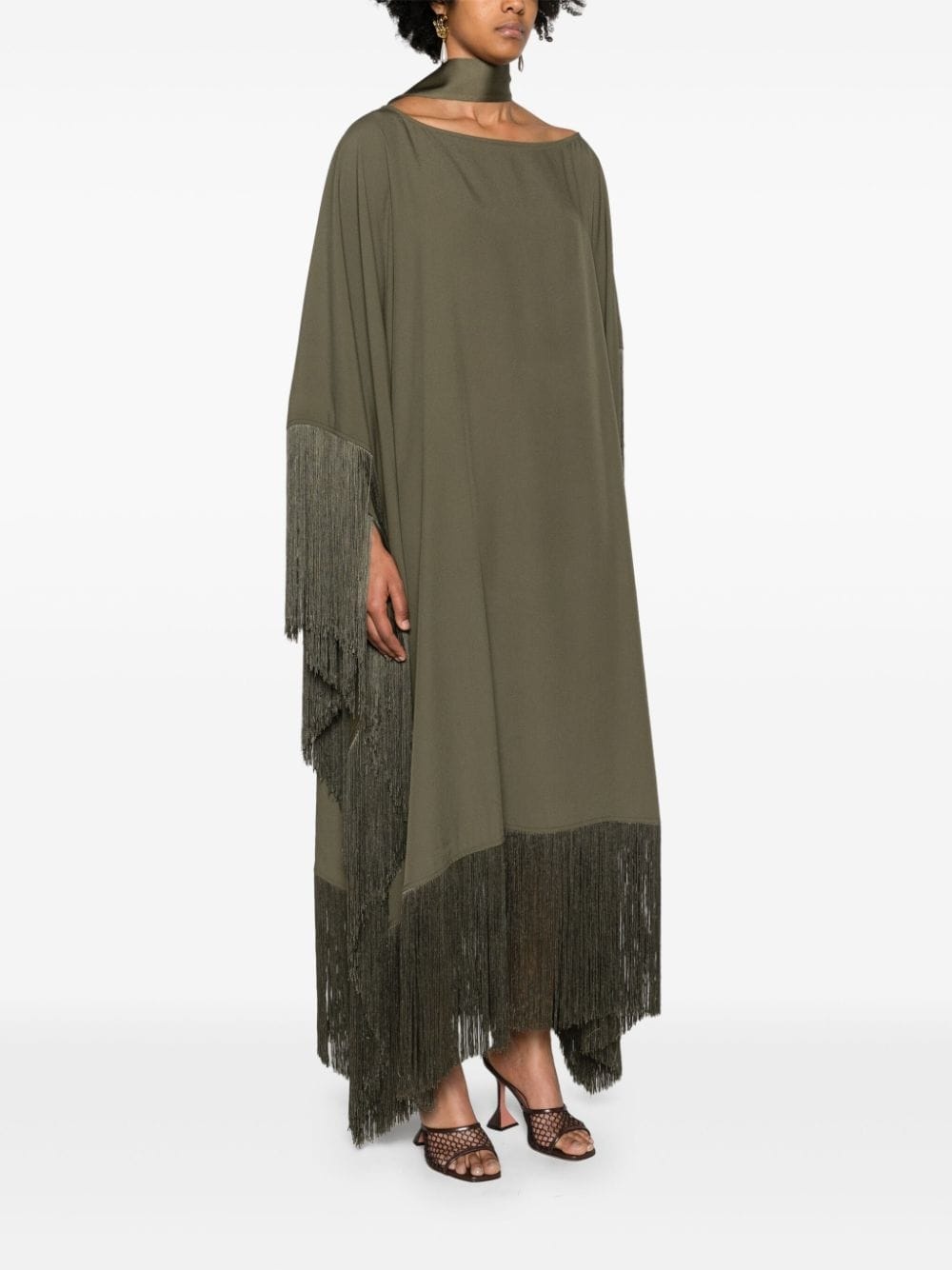 fringe-detail crepe kaftan dress - 3