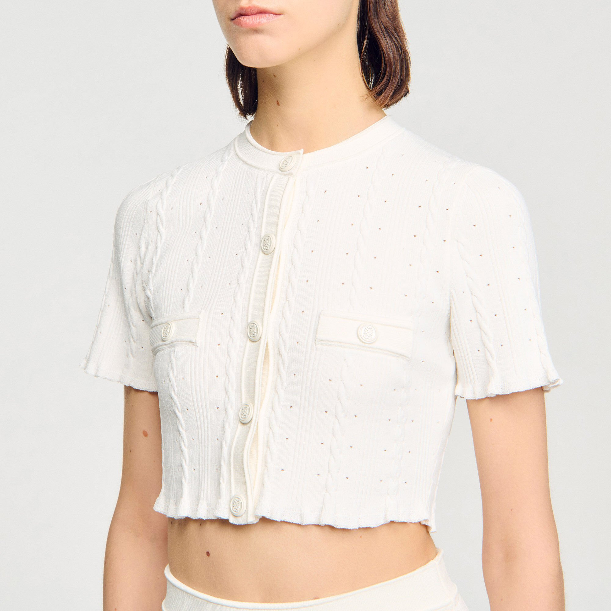 CROPPED POINTELLE KNIT CARDIGAN - 3