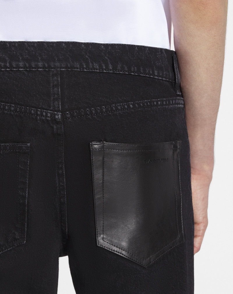 STRAIGHT LEATHER PATCH PANTS IN DENIM 5