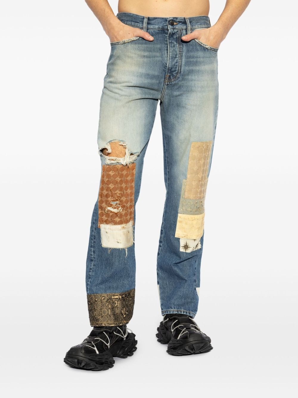 patchwork straight-leg jeans - 3
