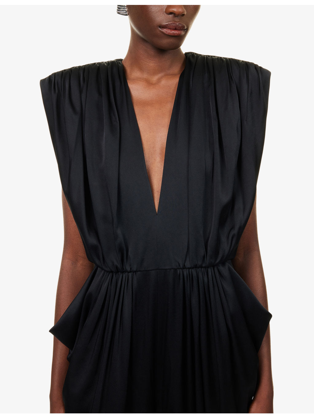 Sleeveless Draped Satin Jumpsuit - 5