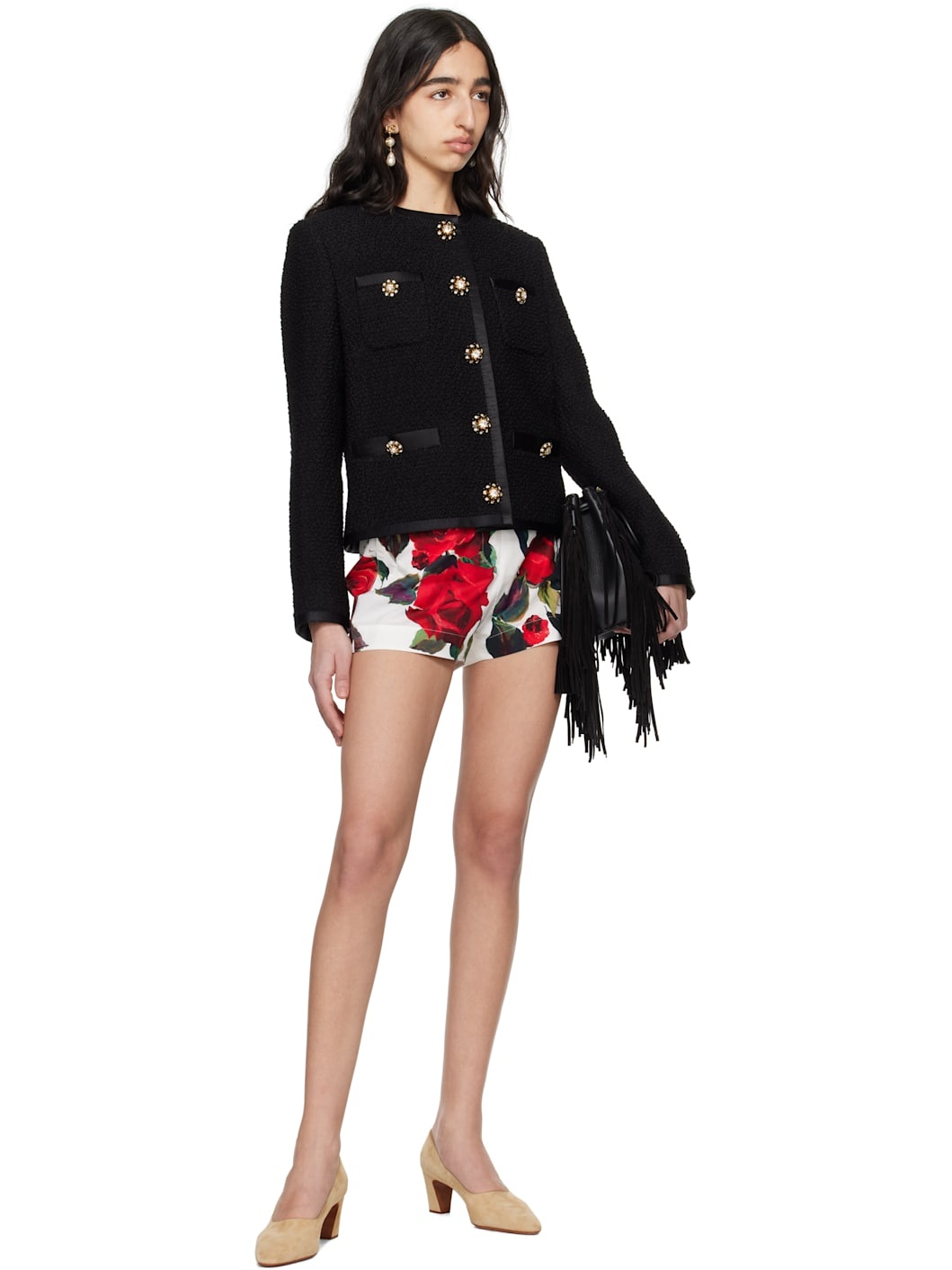 Black Cropped Single-Breasted Jacket - 4