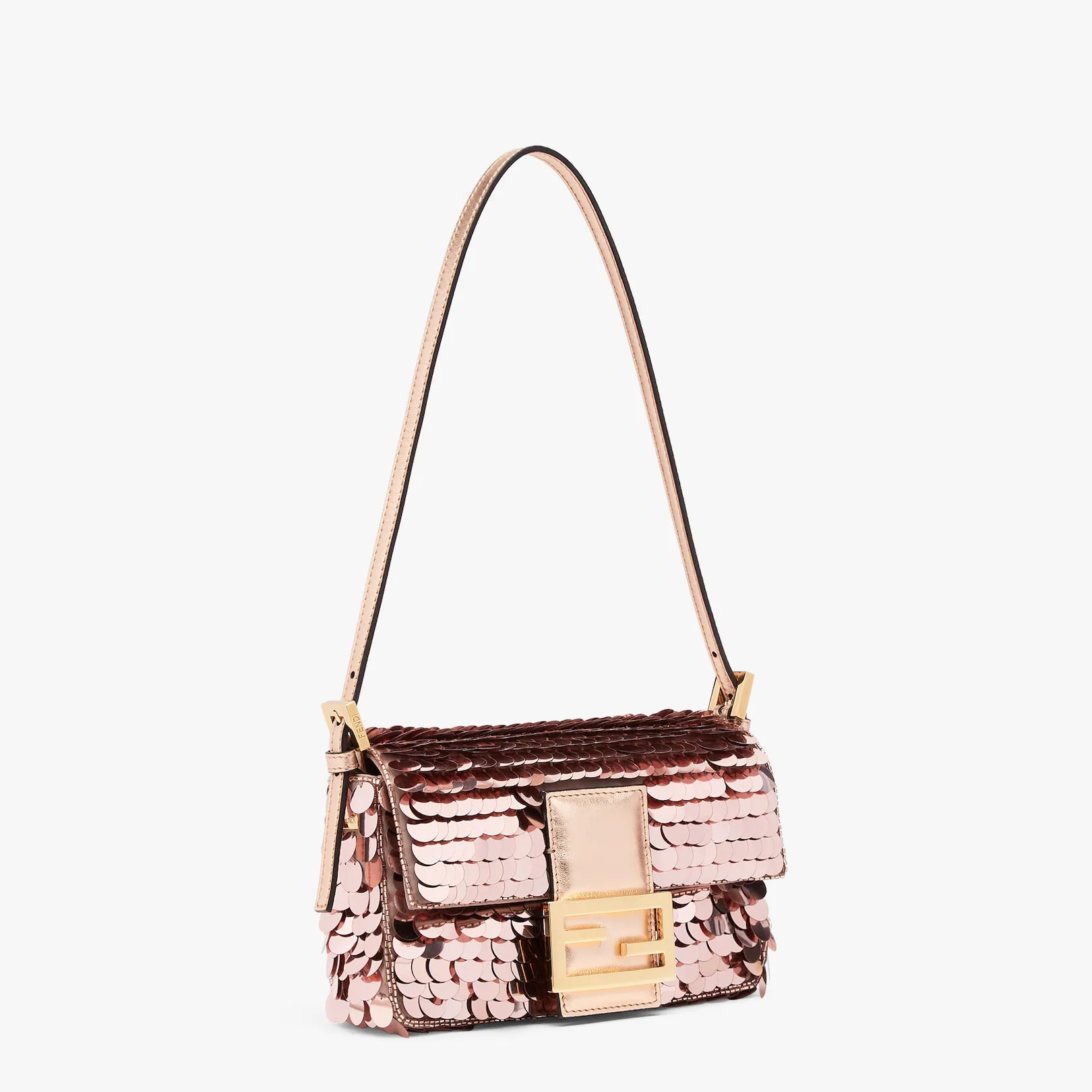 Small 1997 Baguette bag with all-over pink metallic sequin embroidery, embellished with an FF clasp. - 2