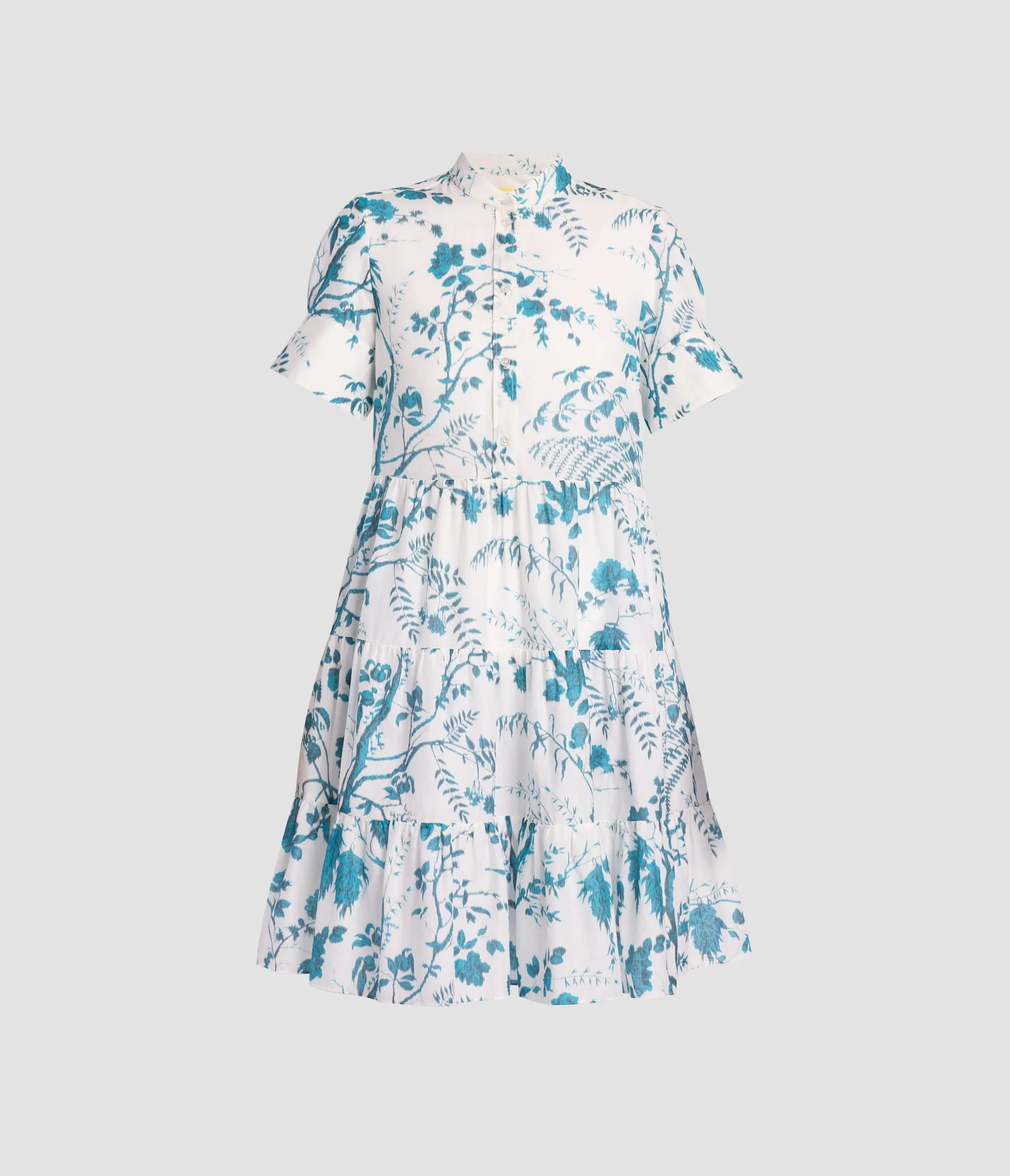 BOTANICAL PRINT COTTON LINEN TIERED MINI DRESS - 1