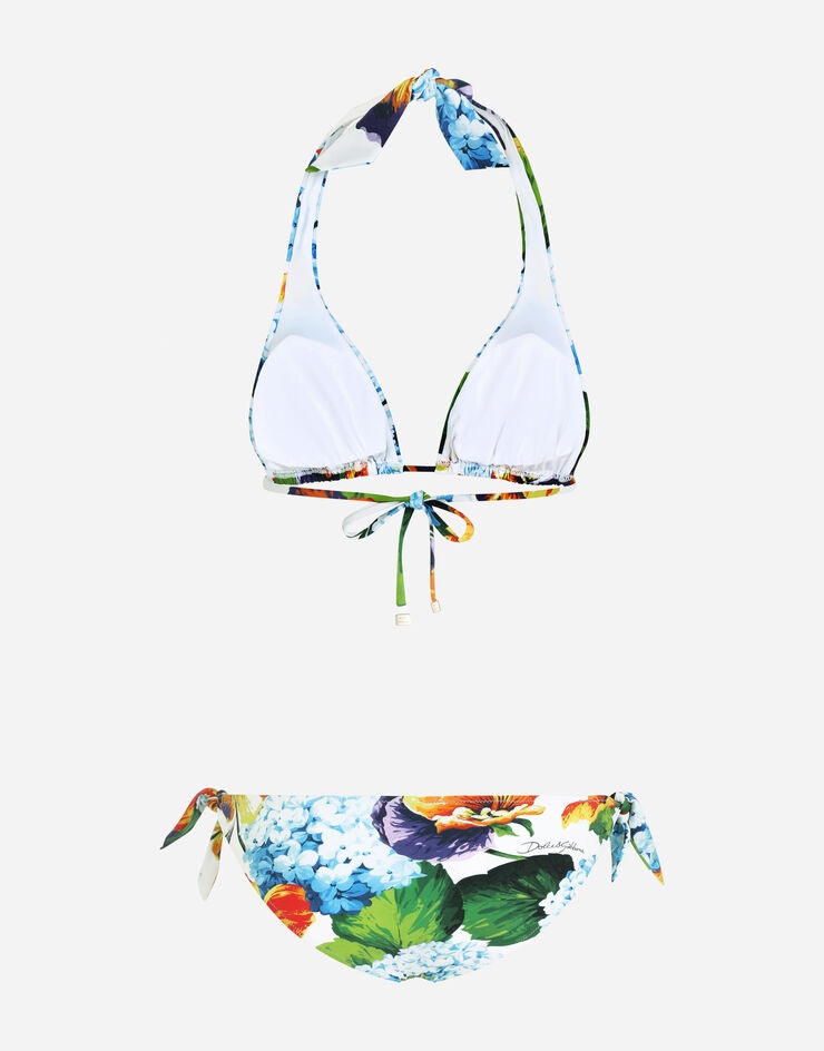 Hydrangea-print padded triangle bikini - 3