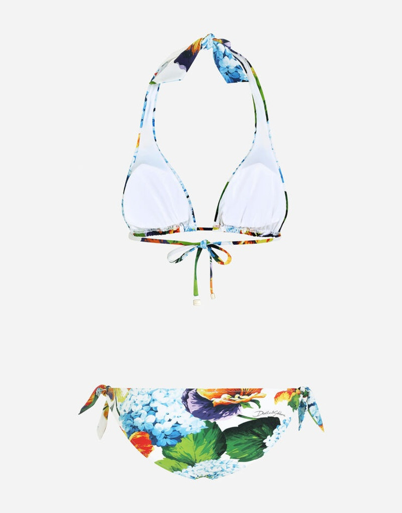 Hydrangea-print padded triangle bikini 3