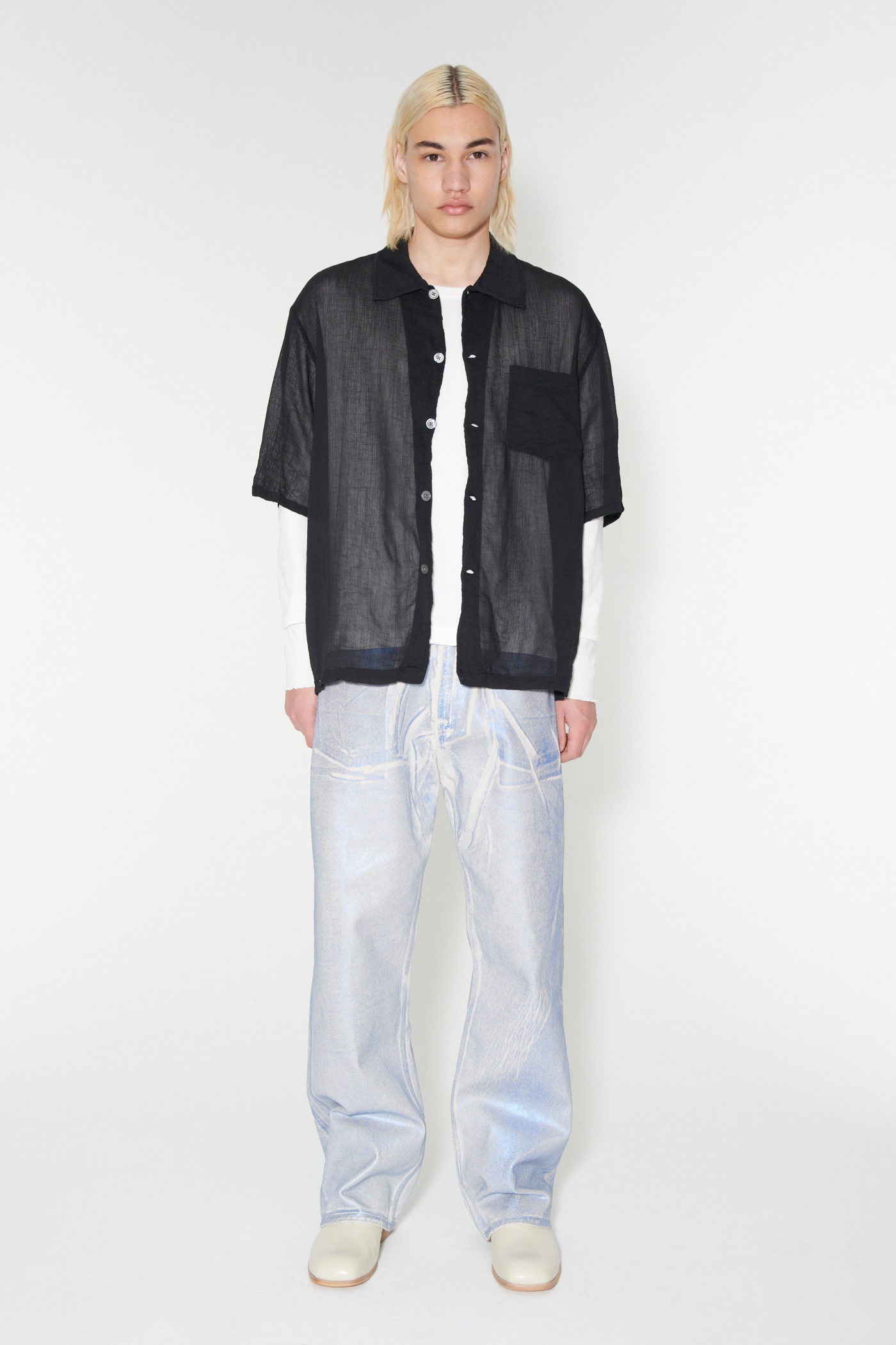 Box Shirt Shortsleeve Black Rayon Plait - 3
