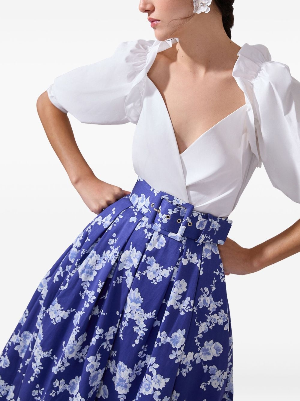 bishop-sleeve tied-waist top - 4