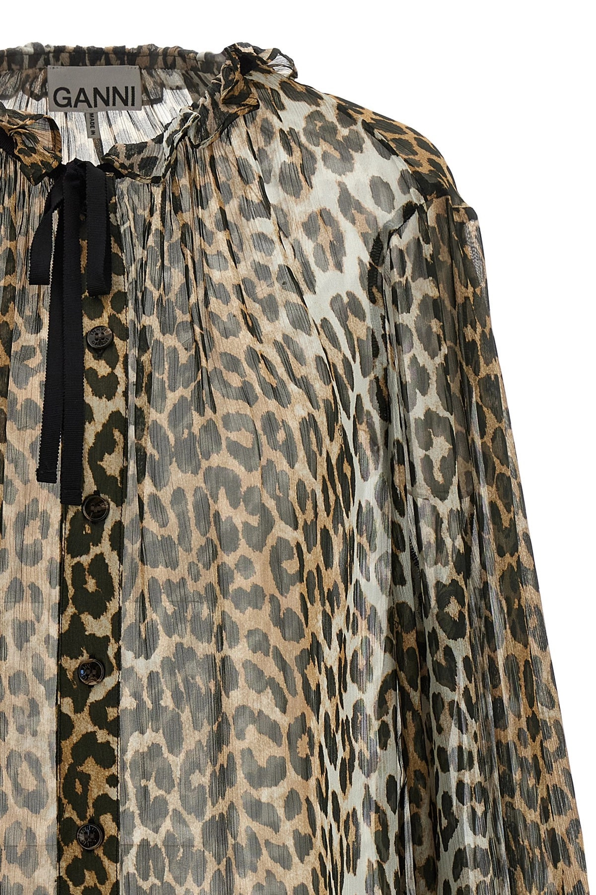 'Leopard Print Chiffon Tie String' shirt - 4