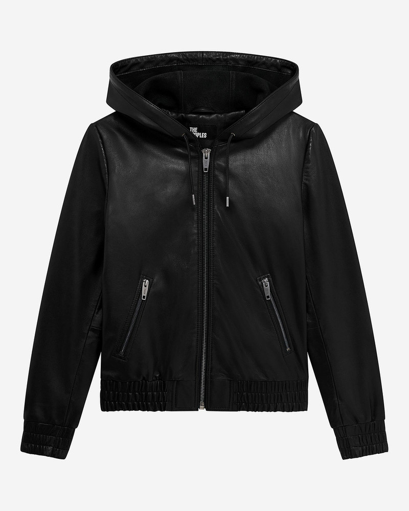 BLACK LEATHER HOODED JACKET 1