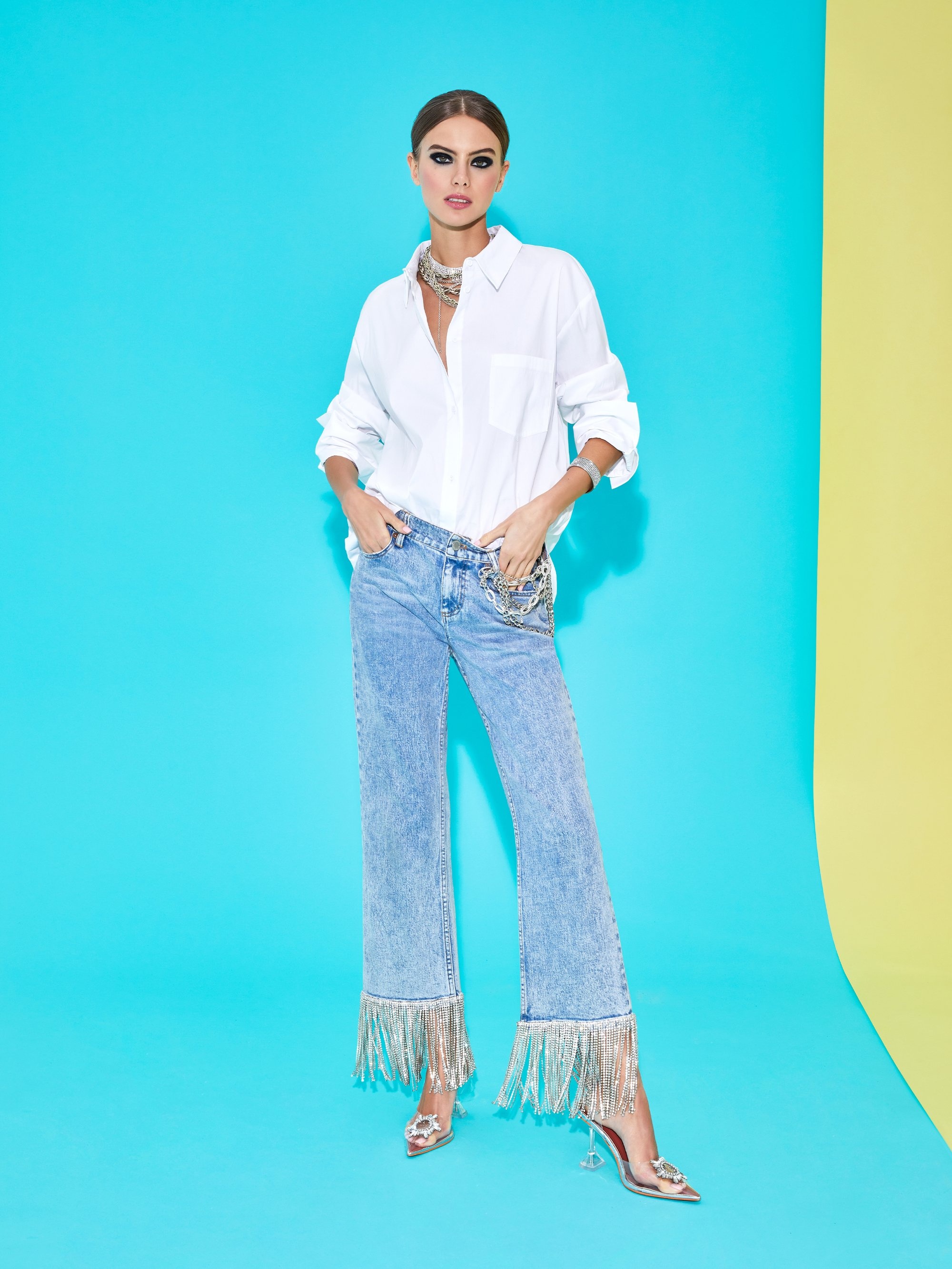 AMAZING HIGH RISE EMBELLISHED HEM BOYFRIEND JEAN - 7