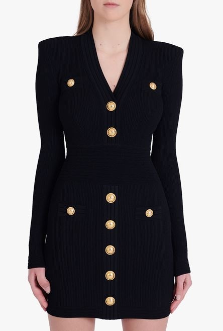 Short black knit dress with gold-tone buttons - 5