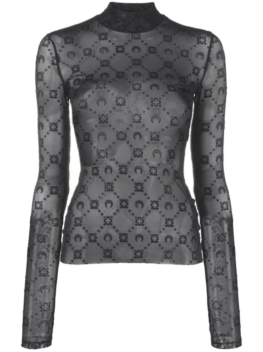 Marine Serre Women "Moonogram" Mesh Flock Ls Highneck Top - 1